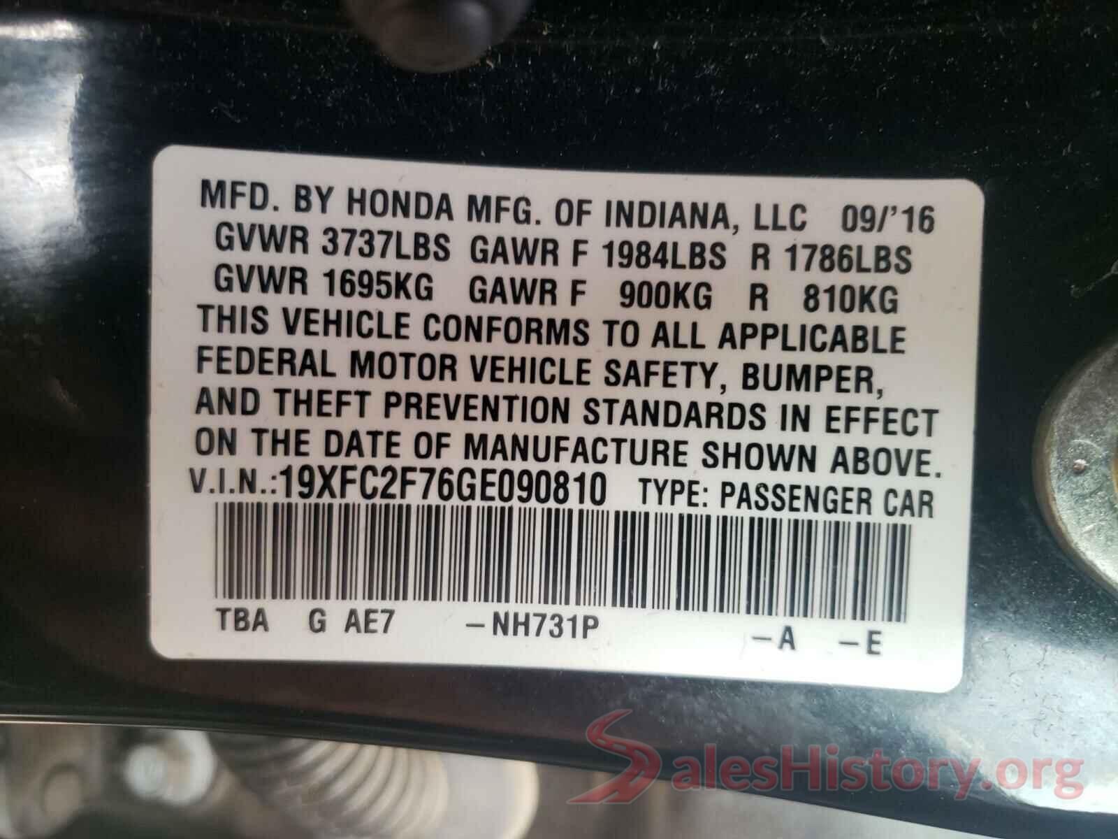 19XFC2F76GE090810 2016 HONDA CIVIC