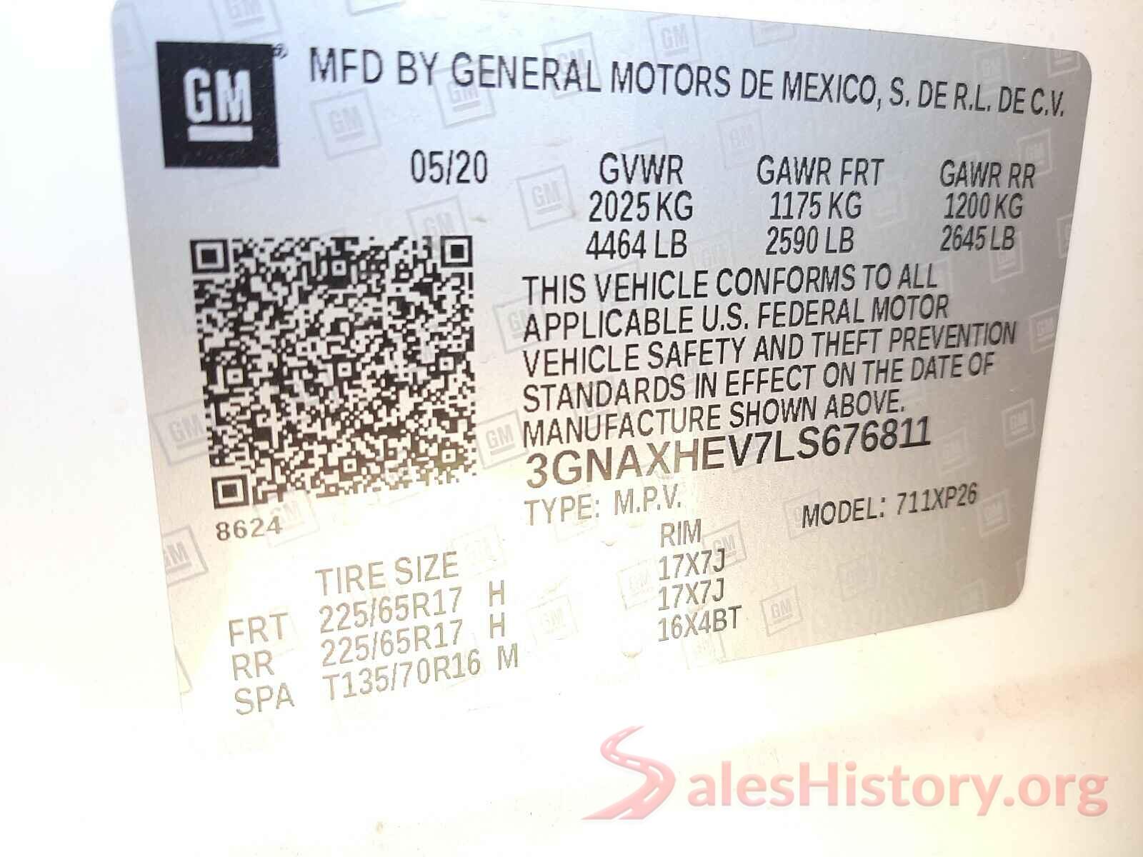 3GNAXHEV7LS676811 2020 CHEVROLET EQUINOX