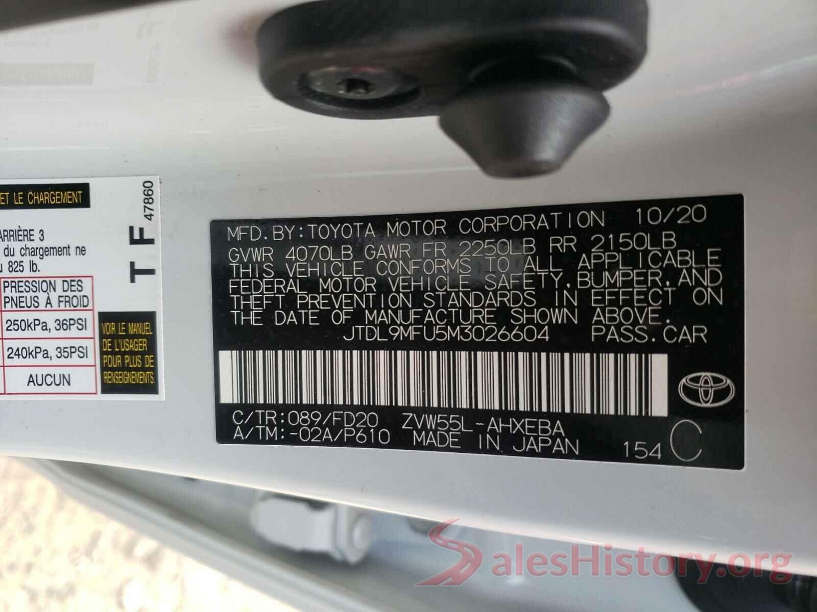 JTDL9MFU5M3026604 2021 TOYOTA PRIUS