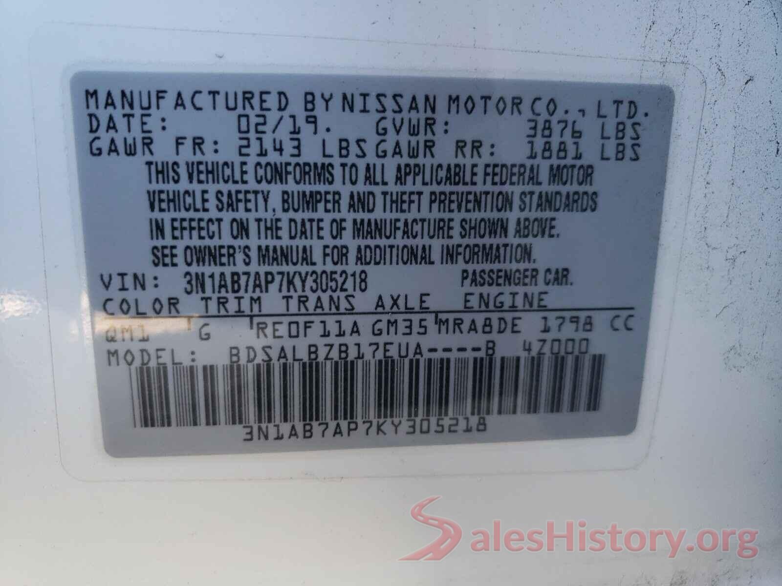 3N1AB7AP7KY305218 2019 NISSAN SENTRA