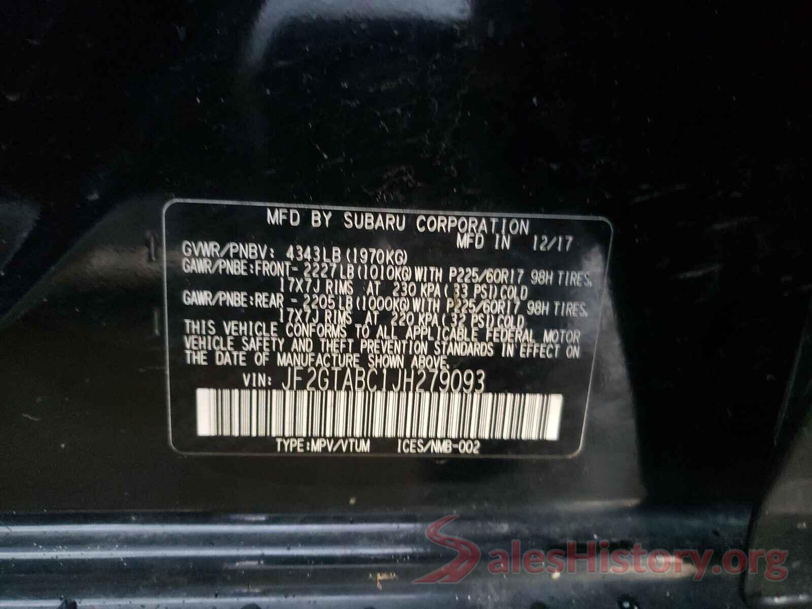 JF2GTABC1JH279093 2018 SUBARU CROSSTREK