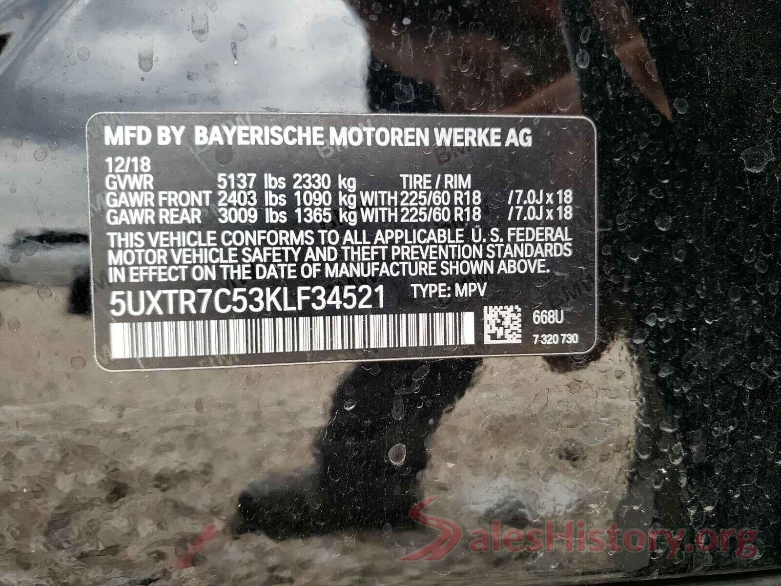 5UXTR7C53KLF34521 2019 BMW X3