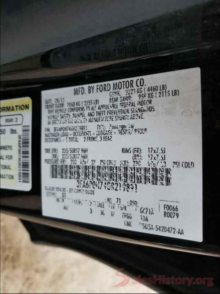 3FA6P0H74GR219891 2016 FORD FUSION