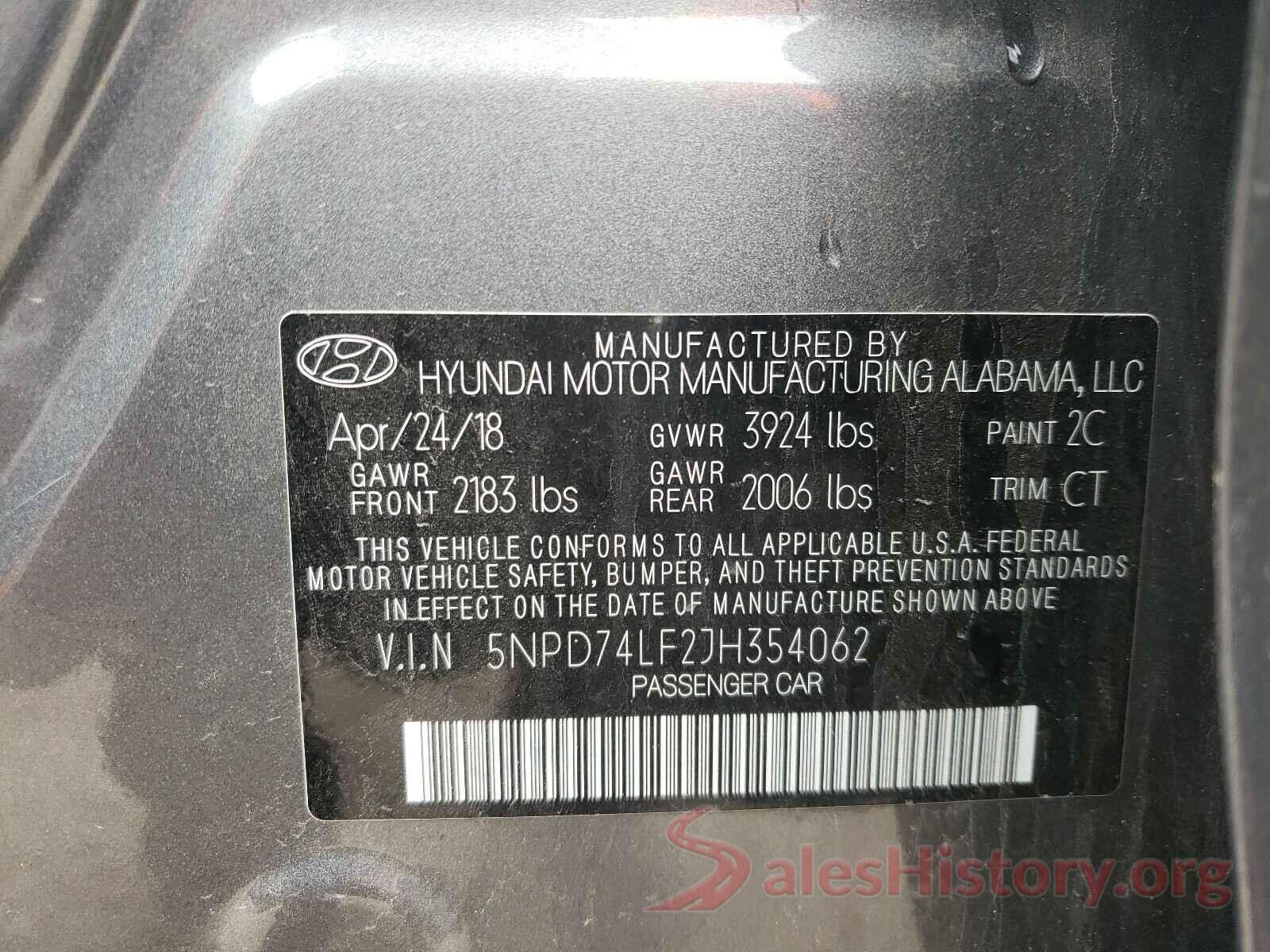 5NPD74LF2JH354062 2018 HYUNDAI ELANTRA