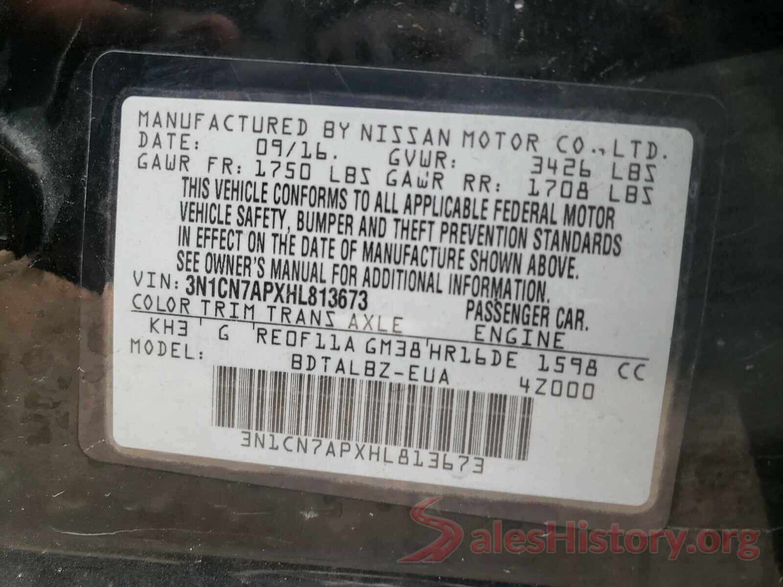 3N1CN7APXHL813673 2017 NISSAN VERSA