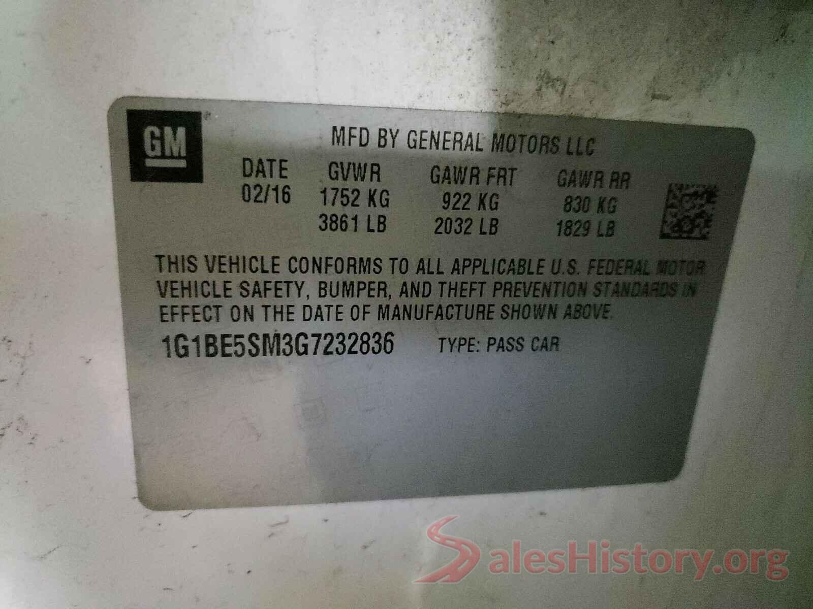 1G1BE5SM3G7232836 2016 CHEVROLET CRUZE