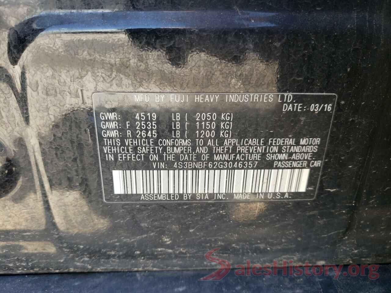 4S3BNBF62G3046357 2016 SUBARU LEGACY