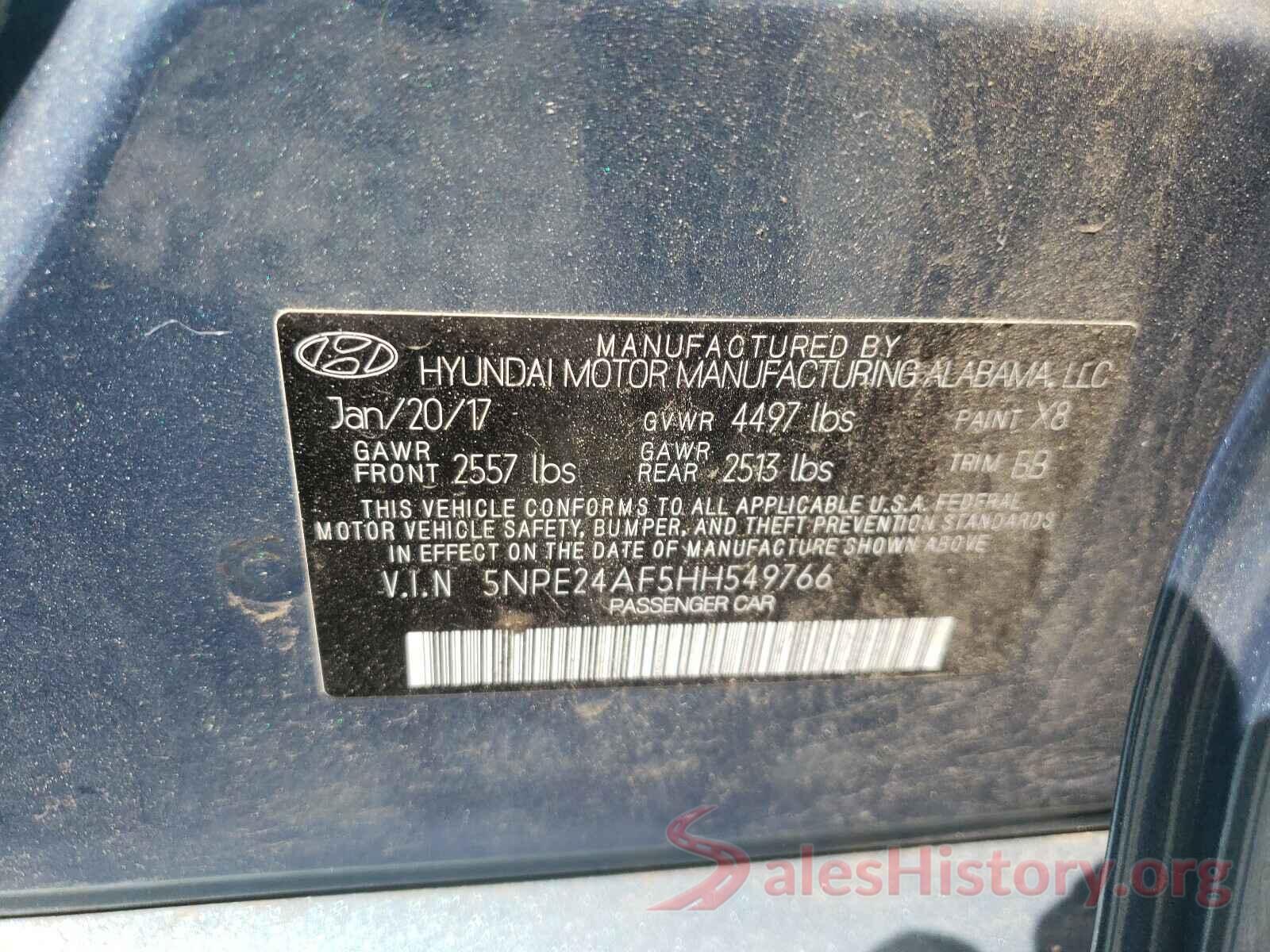 5NPE24AF5HH549766 2017 HYUNDAI SONATA