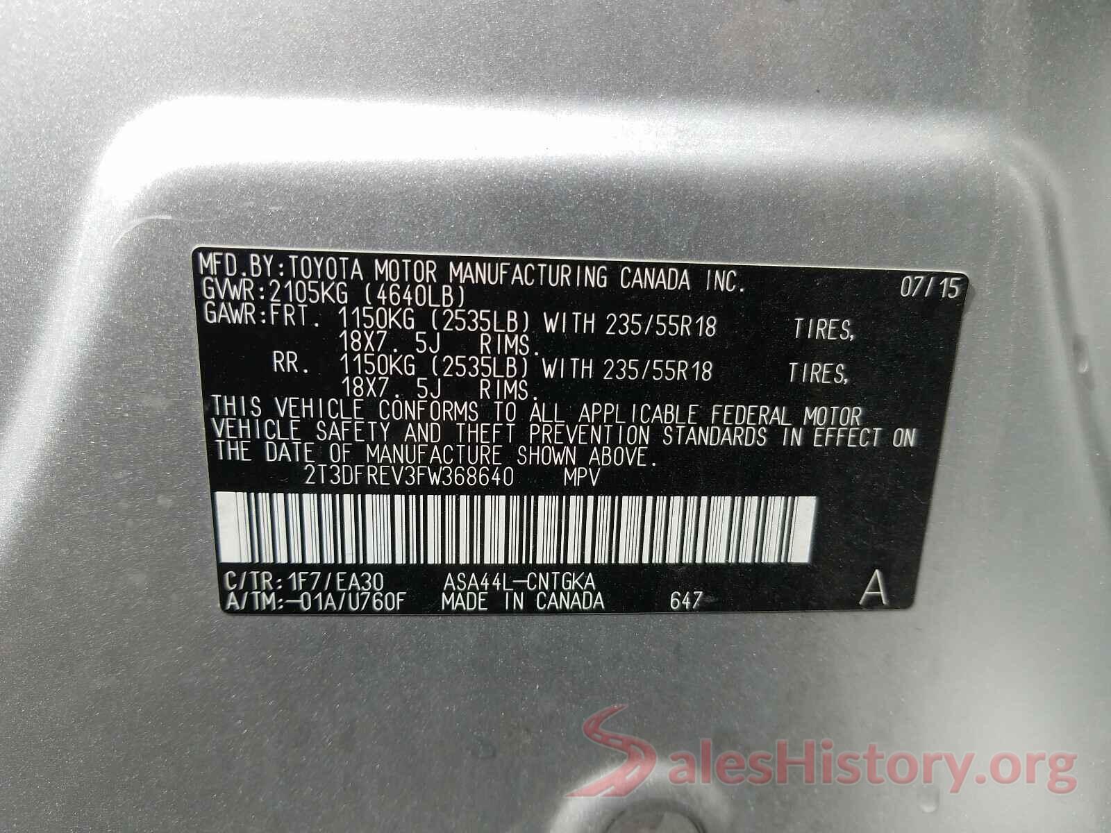 2T3DFREV3FW368640 2015 TOYOTA RAV4