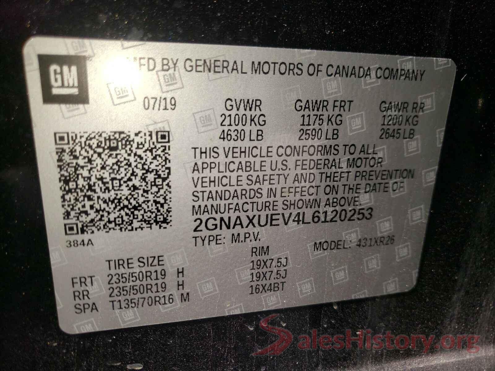 2GNAXUEV4L6120253 2020 CHEVROLET EQUINOX