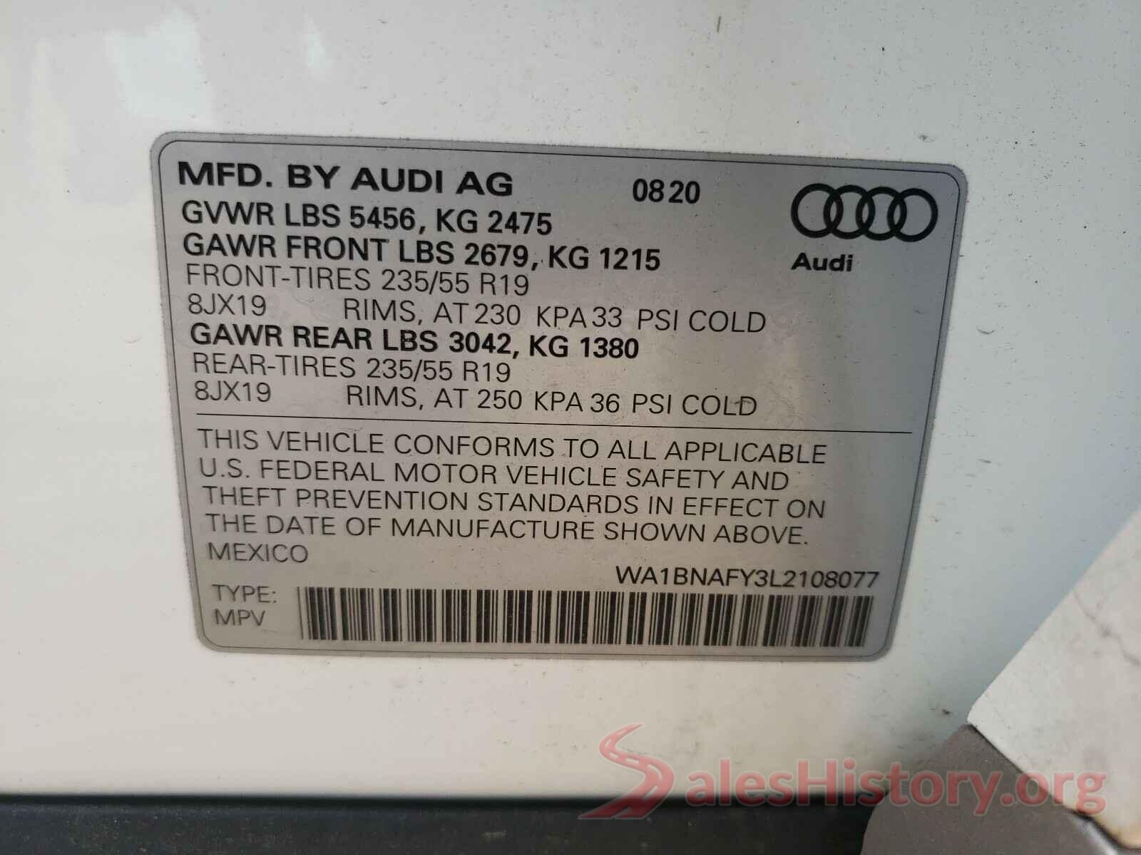 WA1BNAFY3L2108077 2020 AUDI Q5