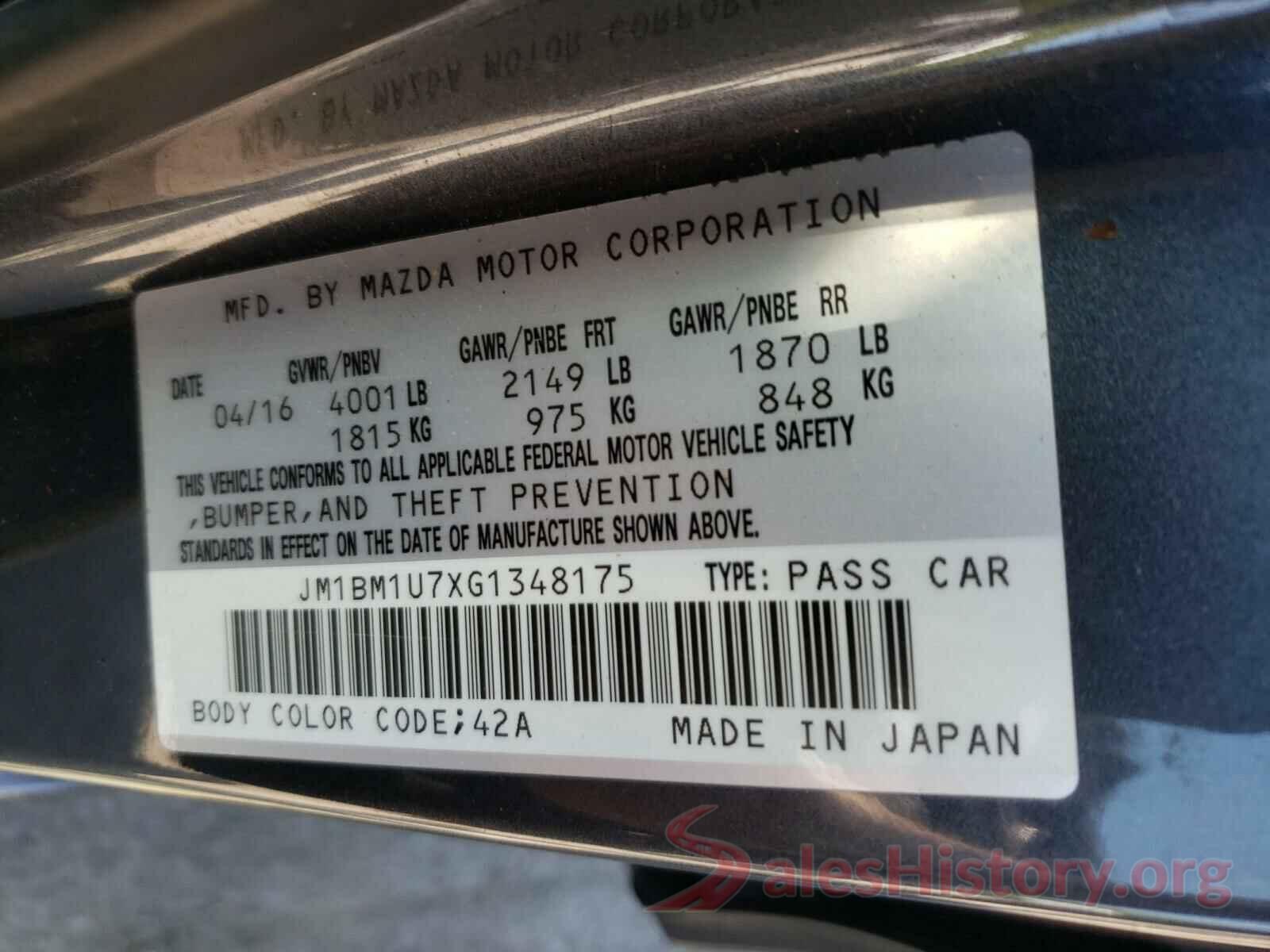 JM1BM1U7XG1348175 2016 MAZDA 3