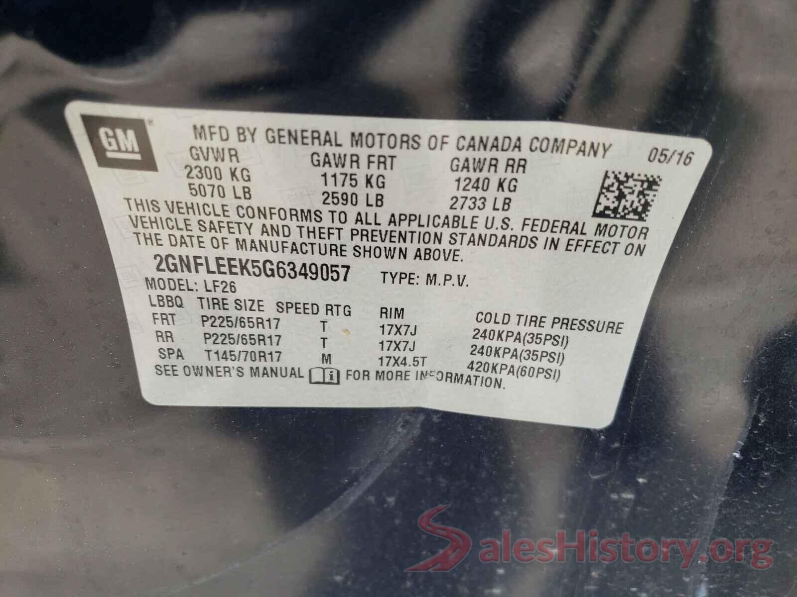 2GNFLEEK5G6349057 2016 CHEVROLET EQUINOX