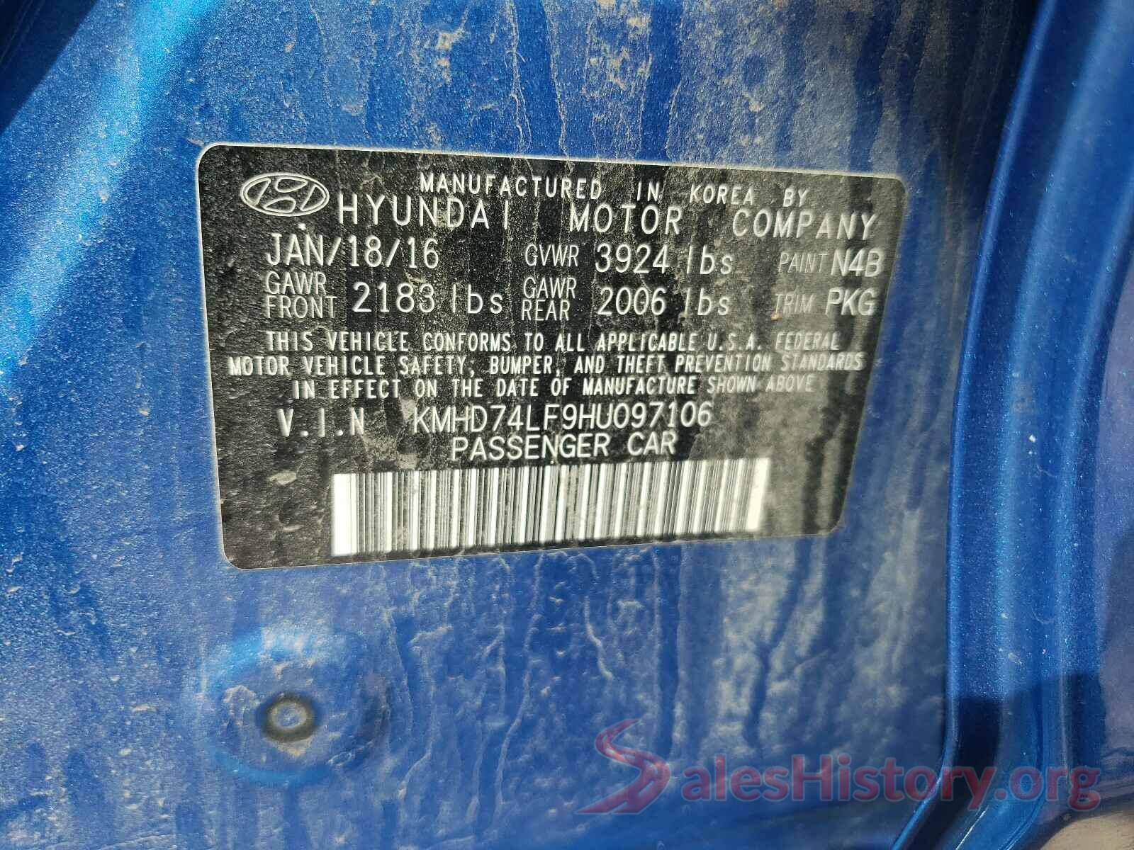 KMHD74LF9HU097106 2017 HYUNDAI ELANTRA