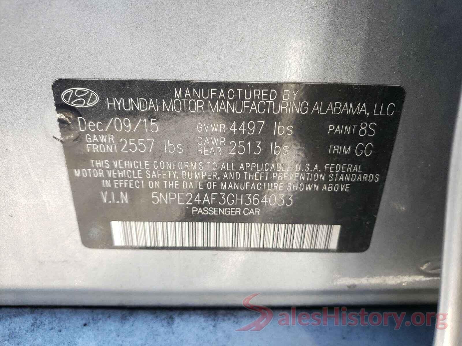 5NPE24AF3GH364033 2016 HYUNDAI SONATA