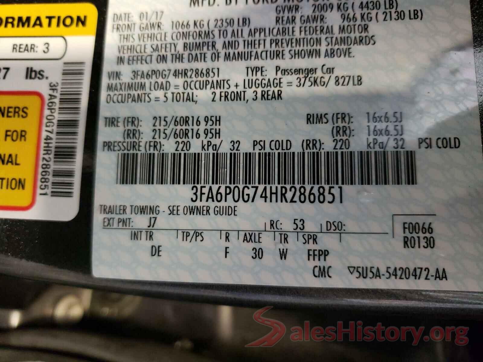 3FA6P0G74HR286851 2017 FORD FUSION