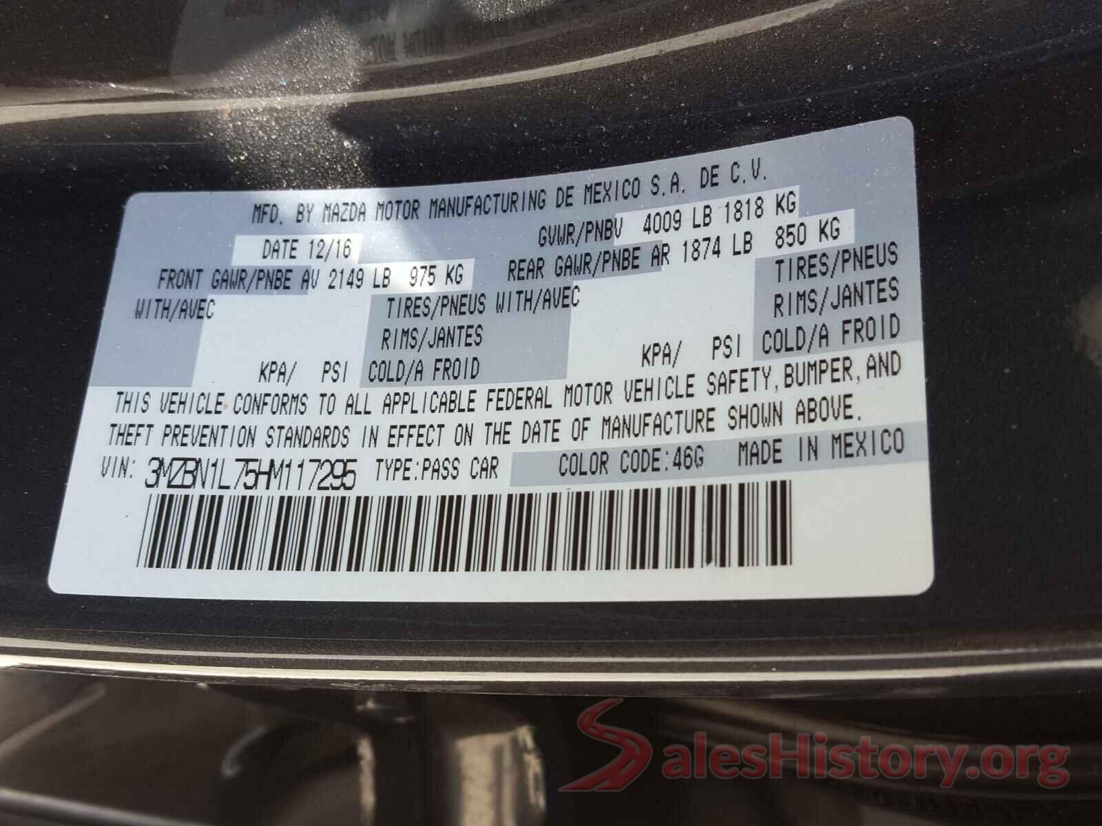 3MZBN1L75HM117295 2017 MAZDA 3