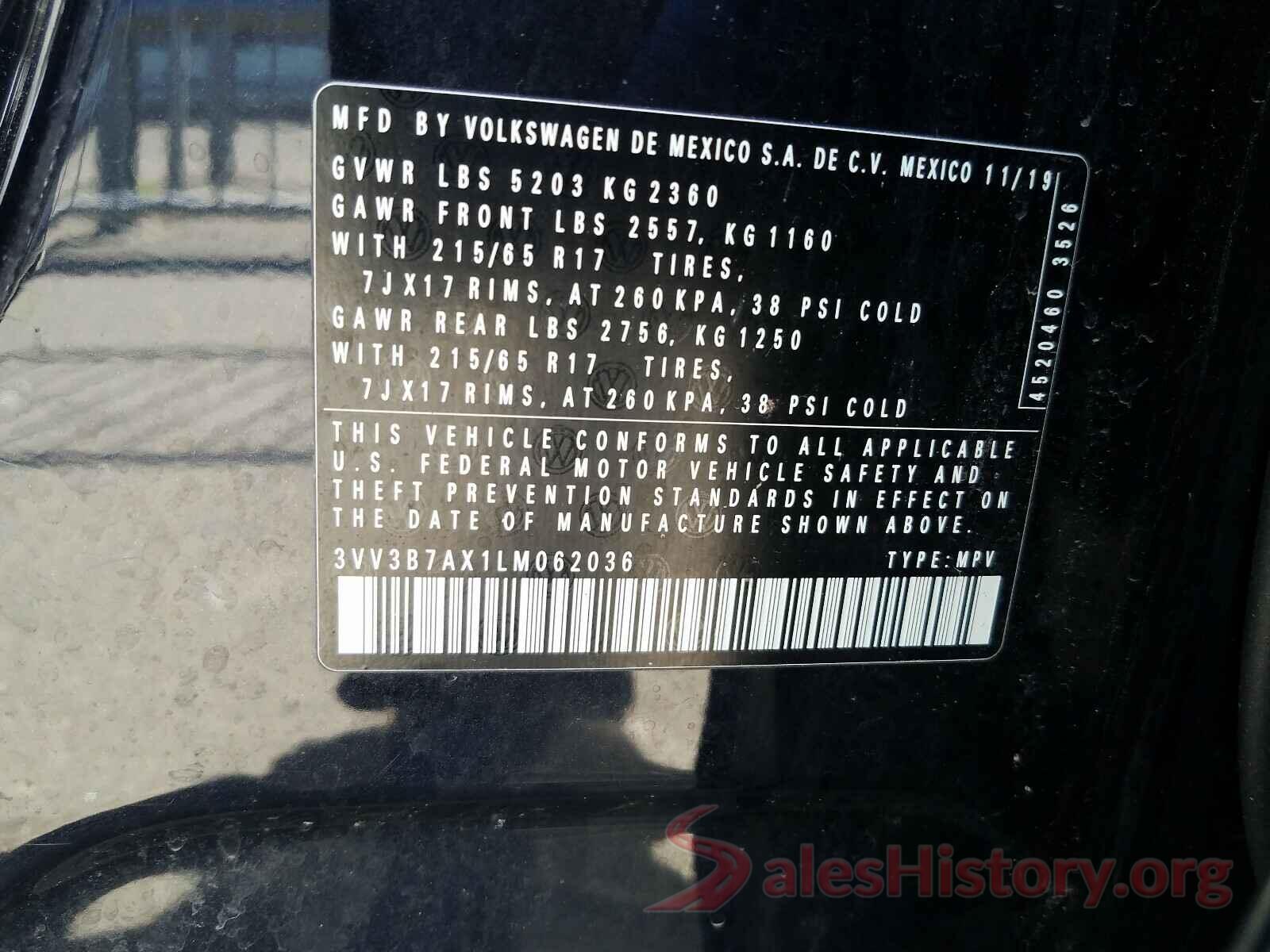 3VV3B7AX1LM062036 2020 VOLKSWAGEN TIGUAN