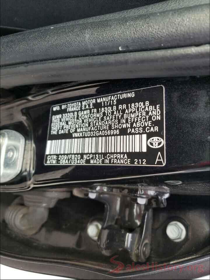 VNKKTUD32GA056996 2016 TOYOTA YARIS