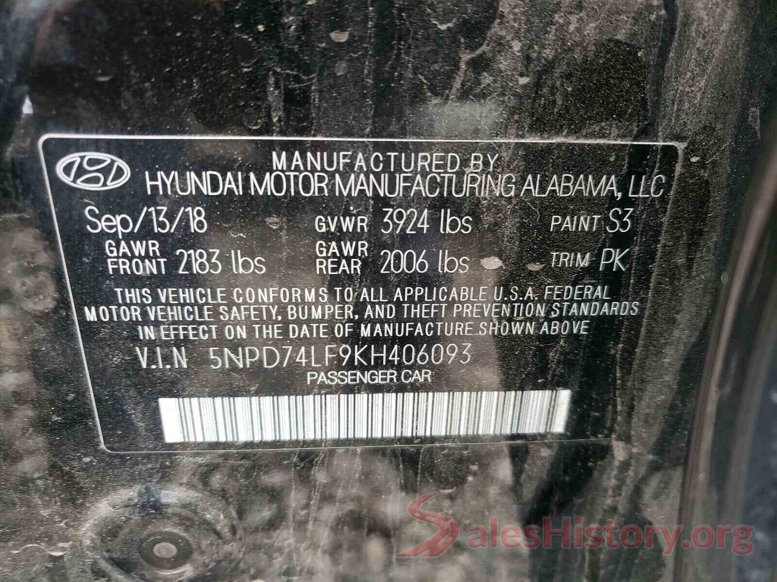 5NPD74LF9KH406093 2019 HYUNDAI ELANTRA