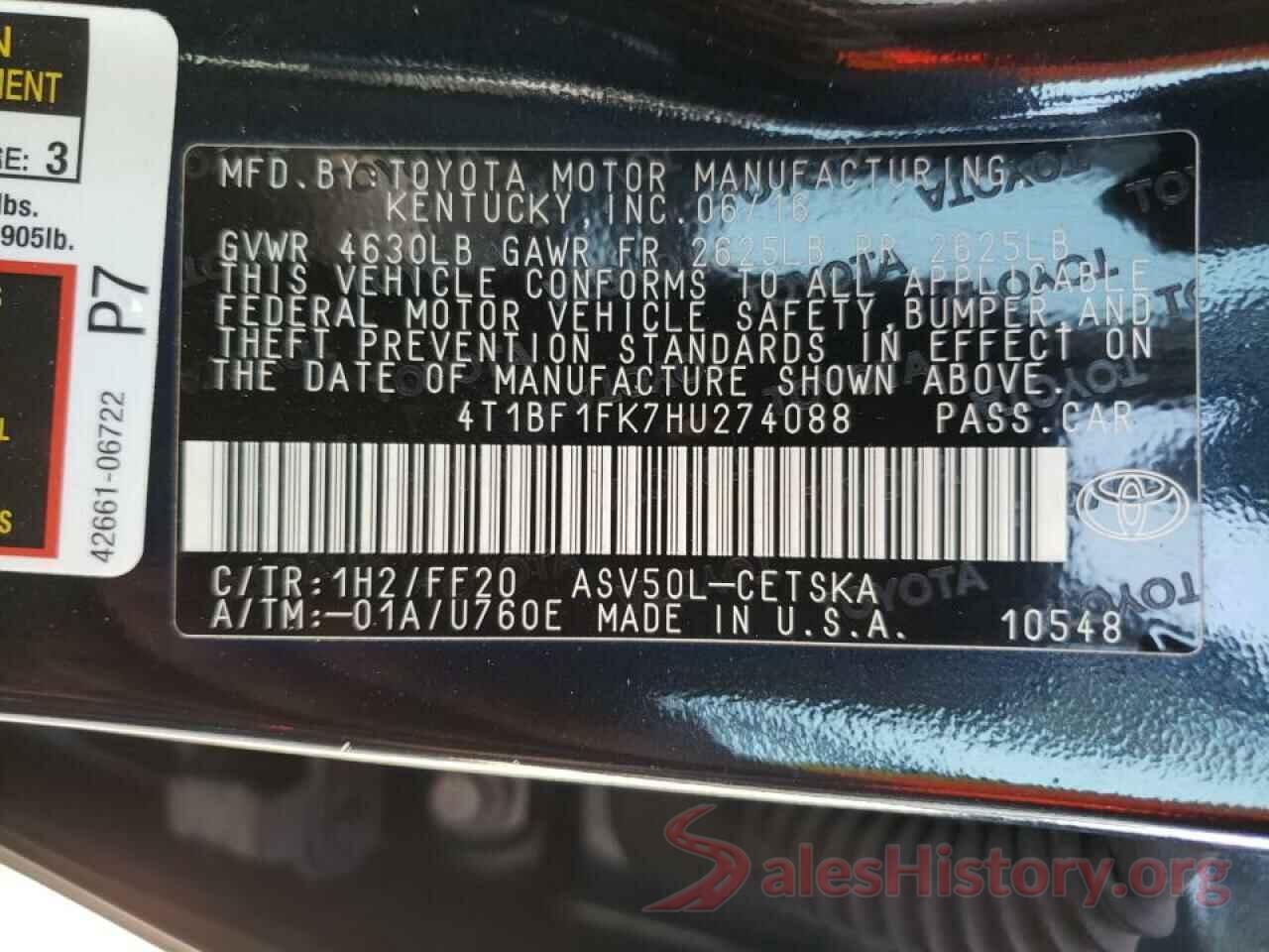 4T1BF1FK7HU274088 2017 TOYOTA CAMRY