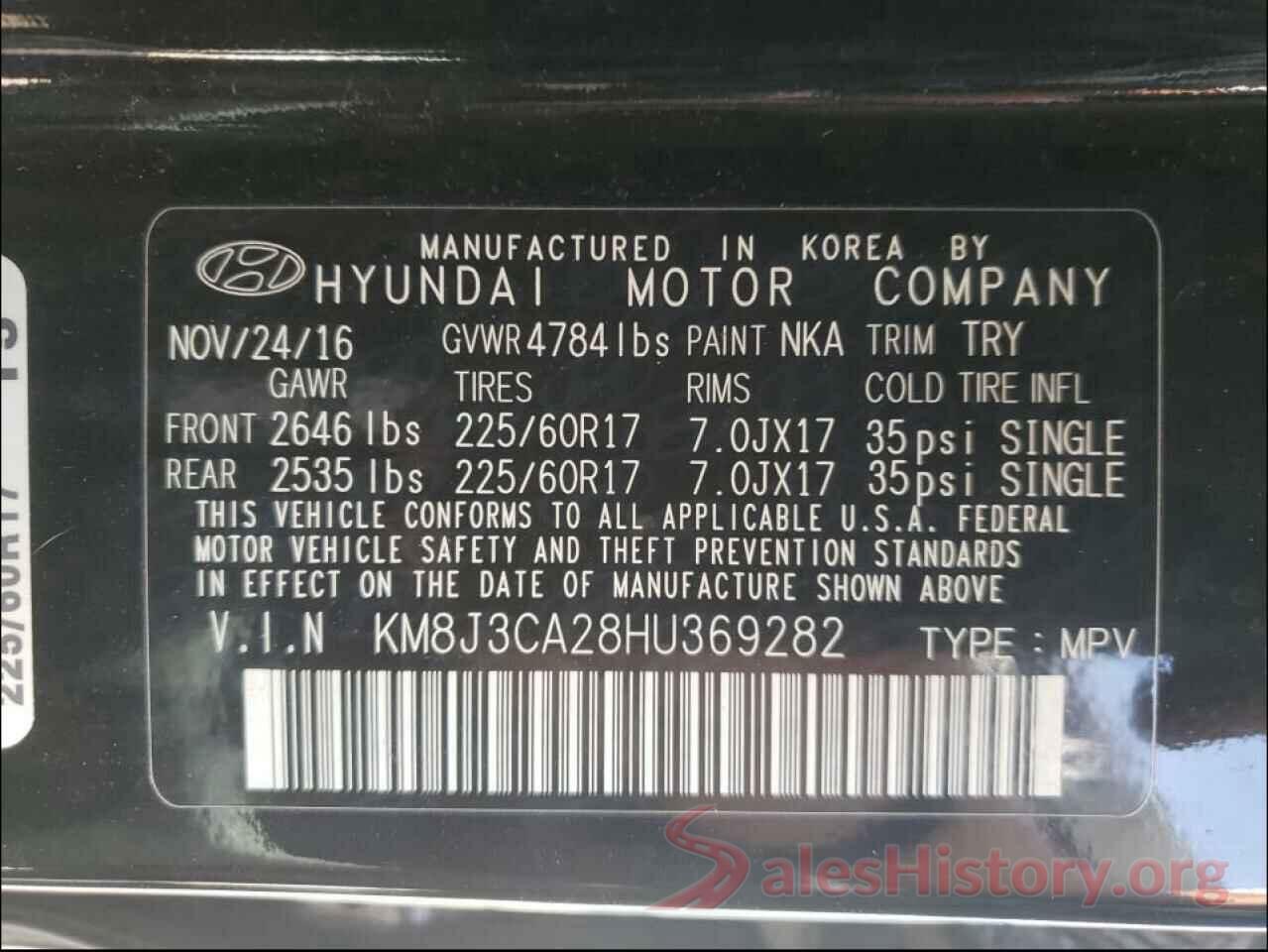 KM8J3CA28HU369282 2017 HYUNDAI TUCSON