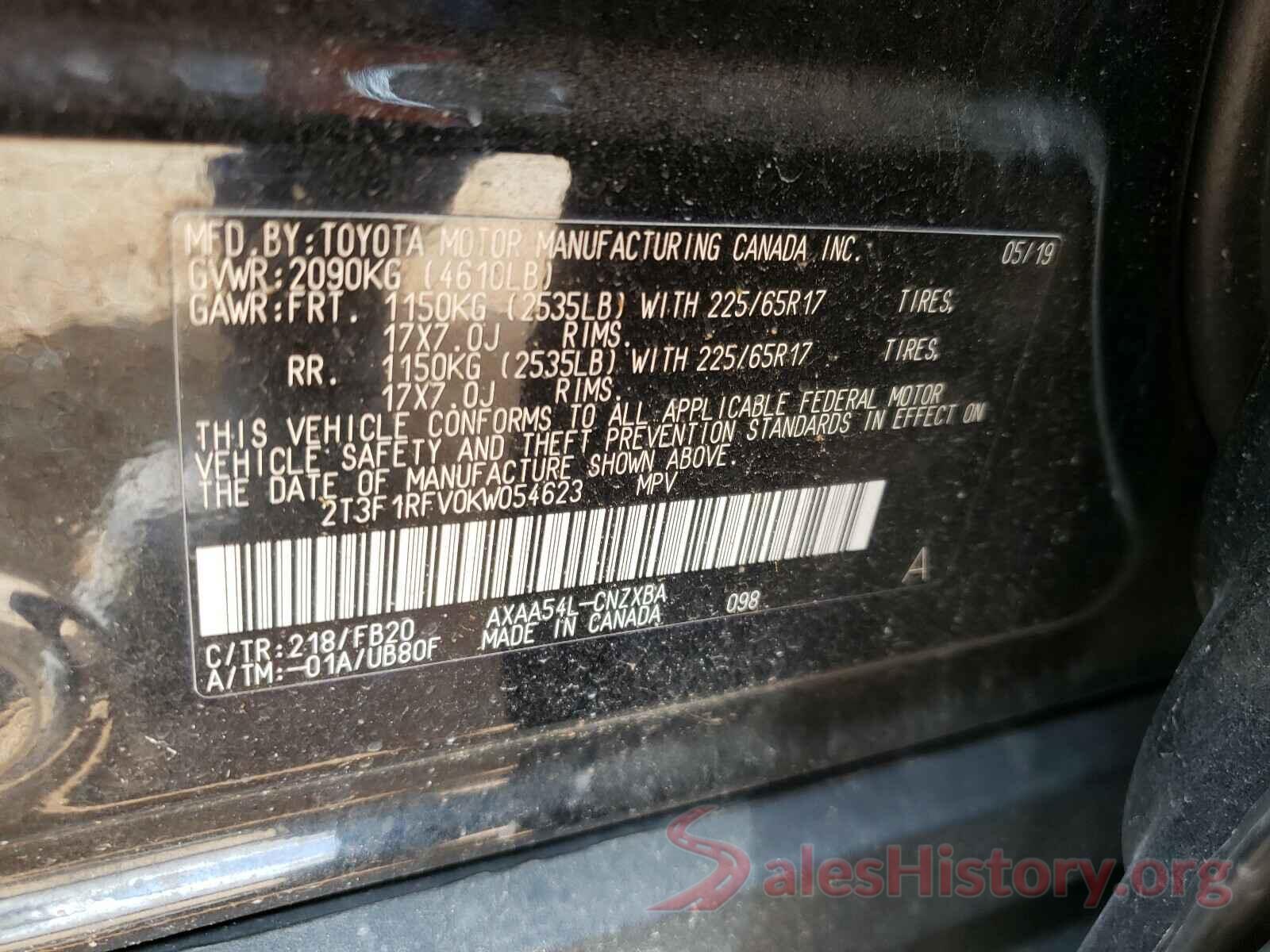 2T3F1RFV0KW054623 2019 TOYOTA RAV4