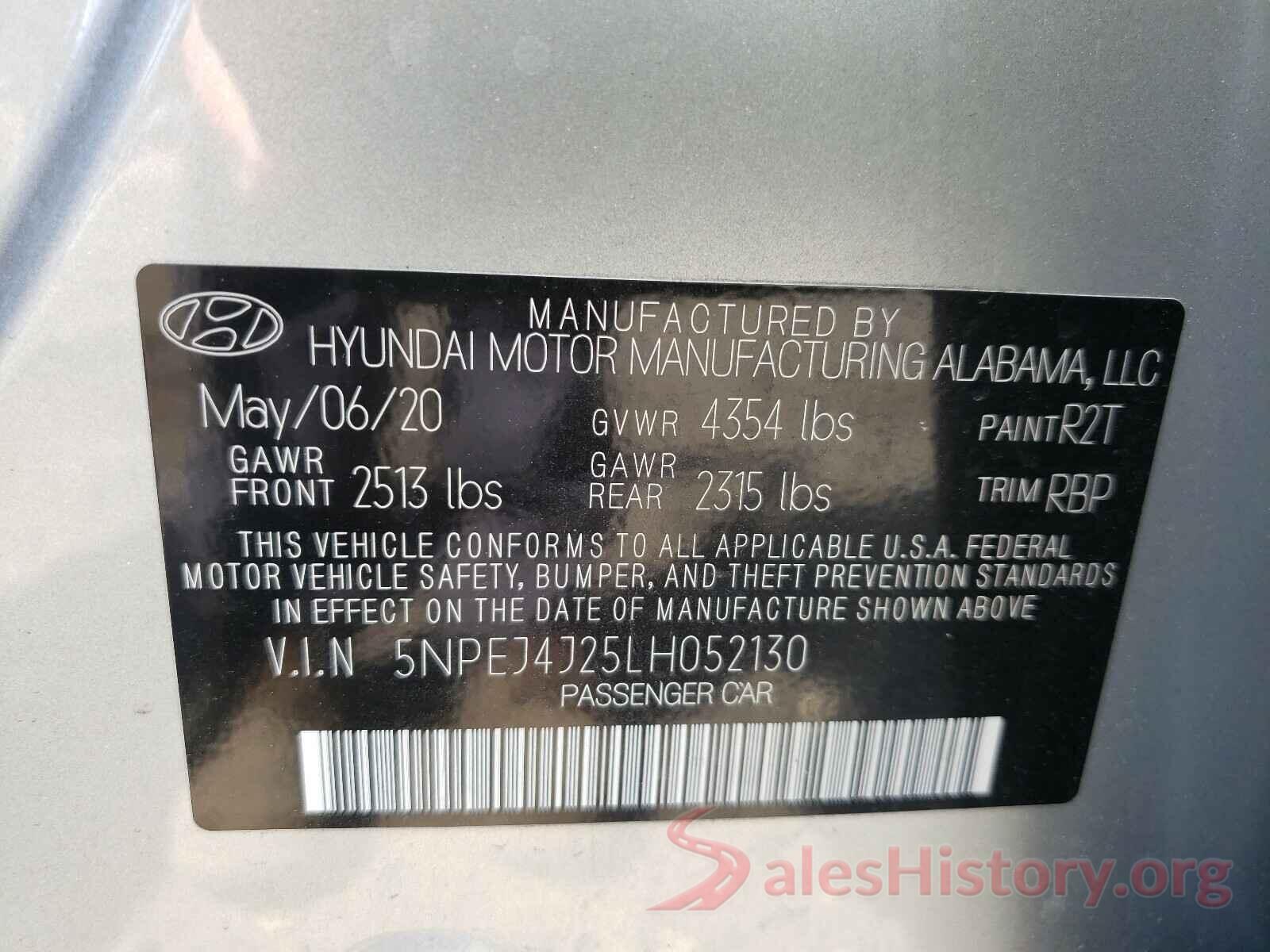 5NPEJ4J25LH052130 2020 HYUNDAI SONATA