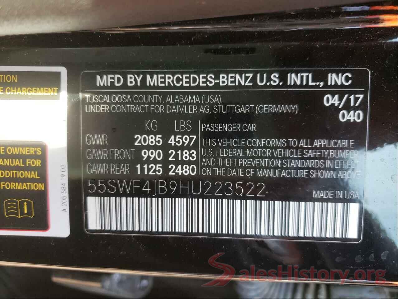 55SWF4JB9HU223522 2017 MERCEDES-BENZ C CLASS