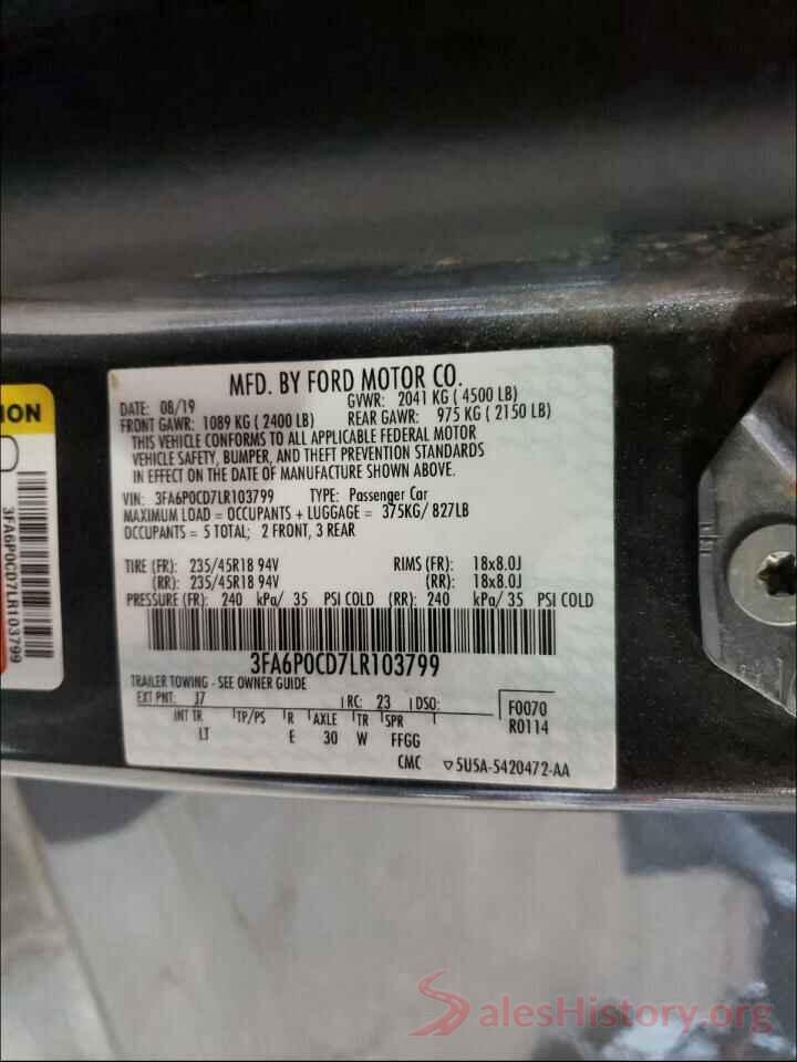 3FA6P0CD7LR103799 2020 FORD FUSION