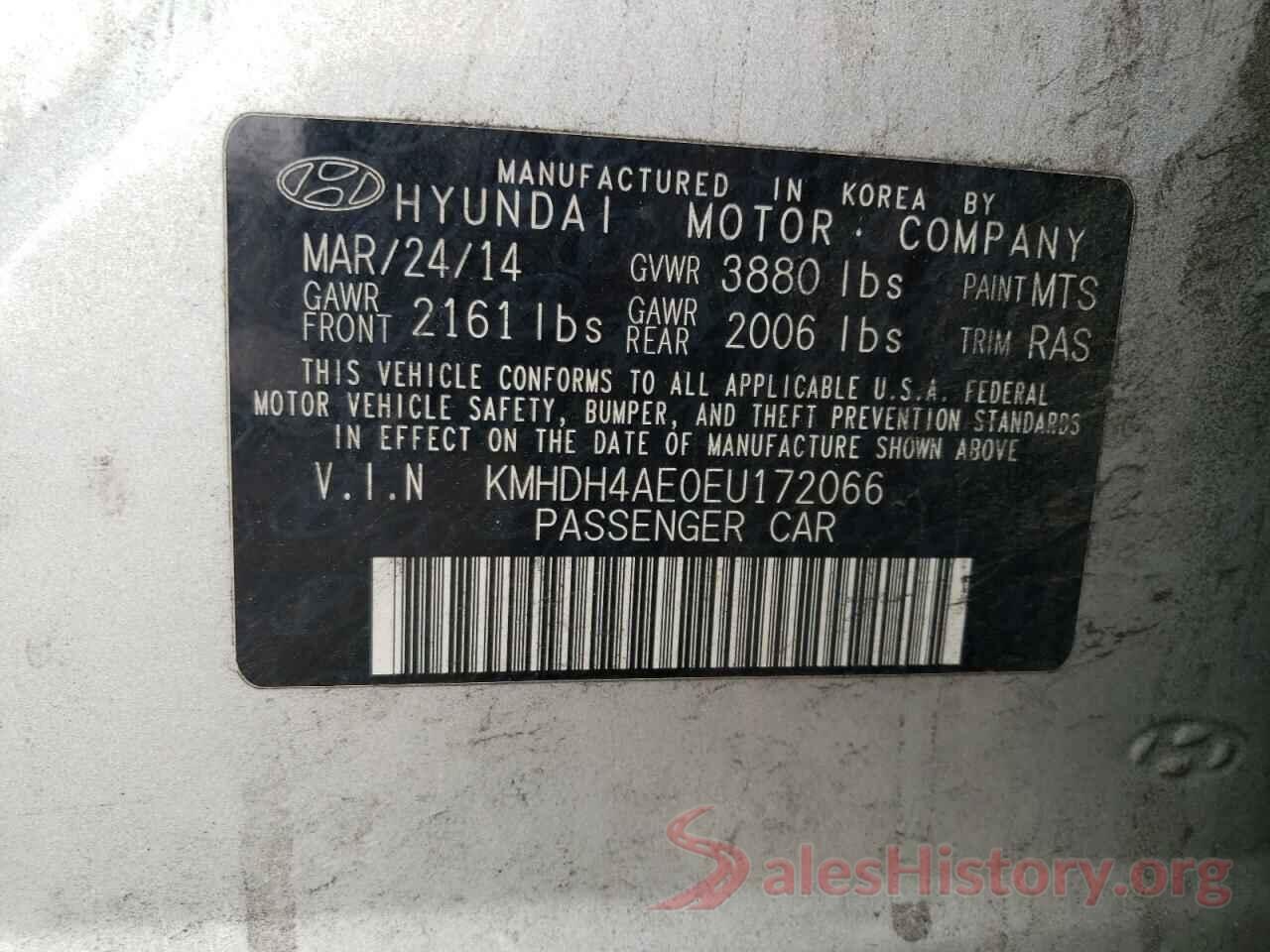 KMHDH4AE0EU172066 2014 HYUNDAI ELANTRA