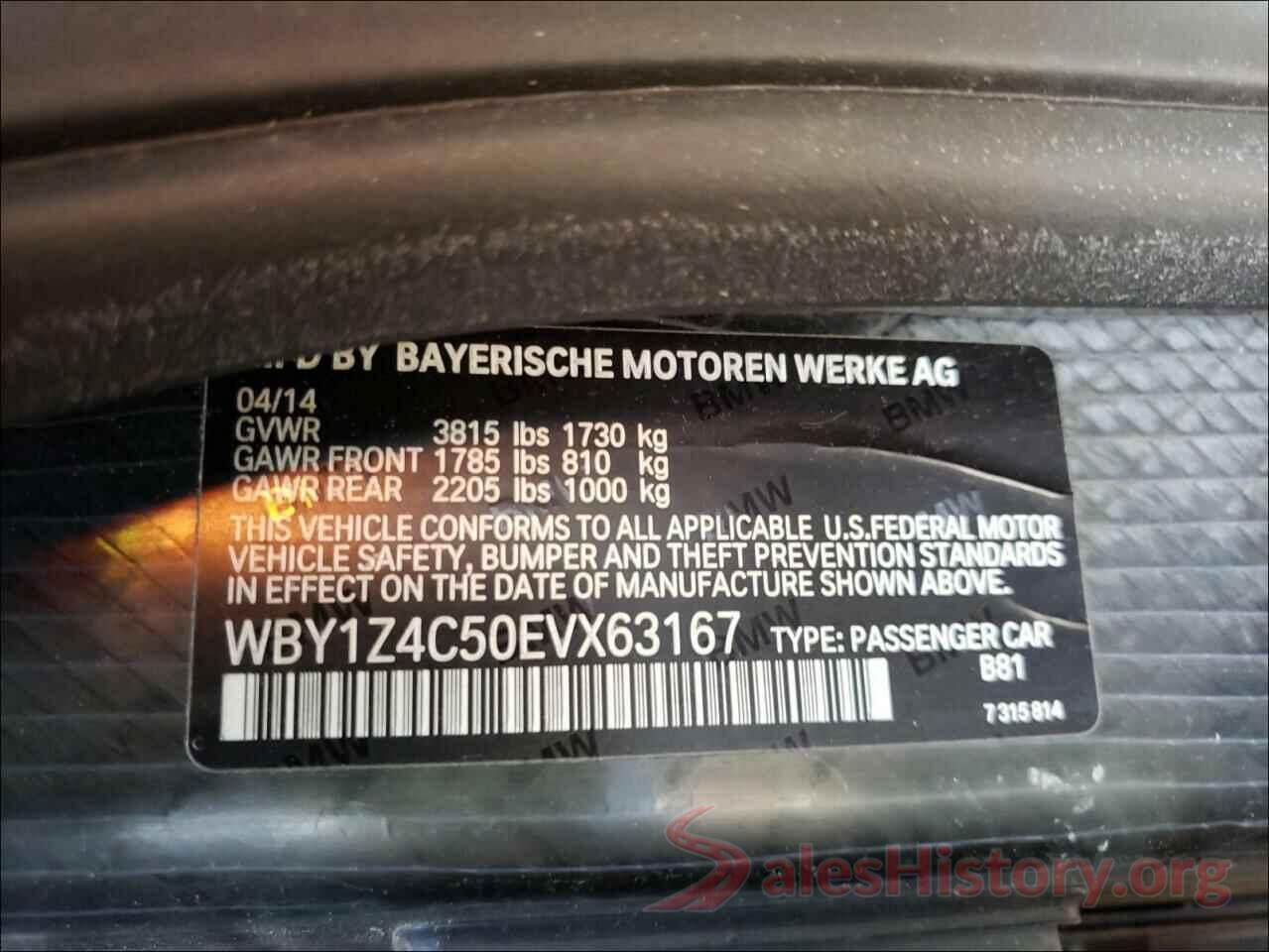 WBY1Z4C50EVX63167 2014 BMW I SERIES