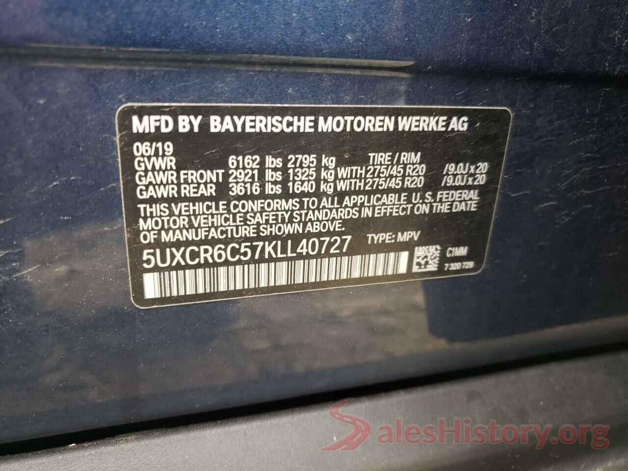 5UXCR6C57KLL40727 2019 BMW X5