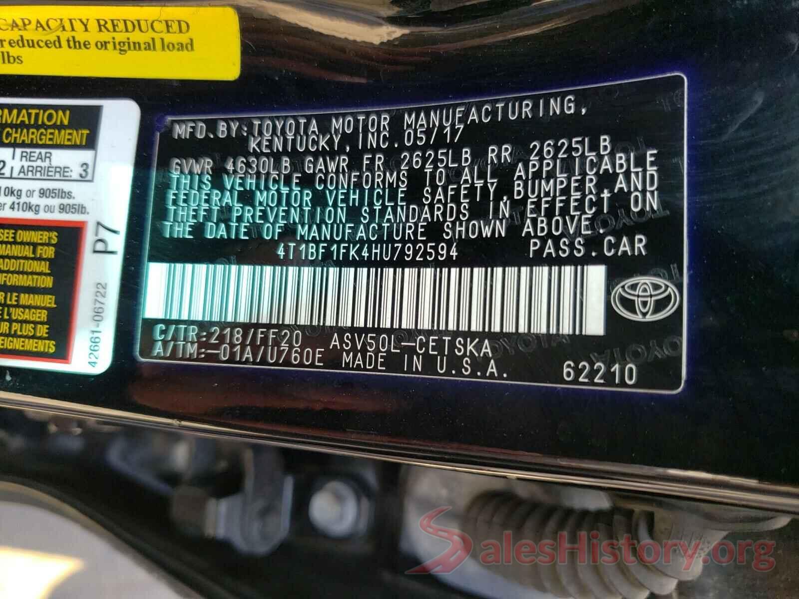 4T1BF1FK4HU792594 2017 TOYOTA CAMRY