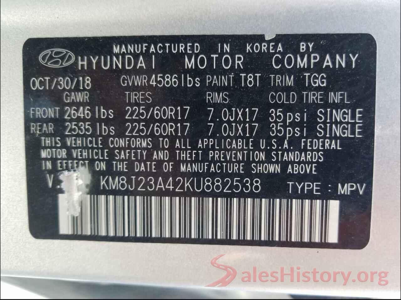 KM8J23A42KU882538 2019 HYUNDAI TUCSON