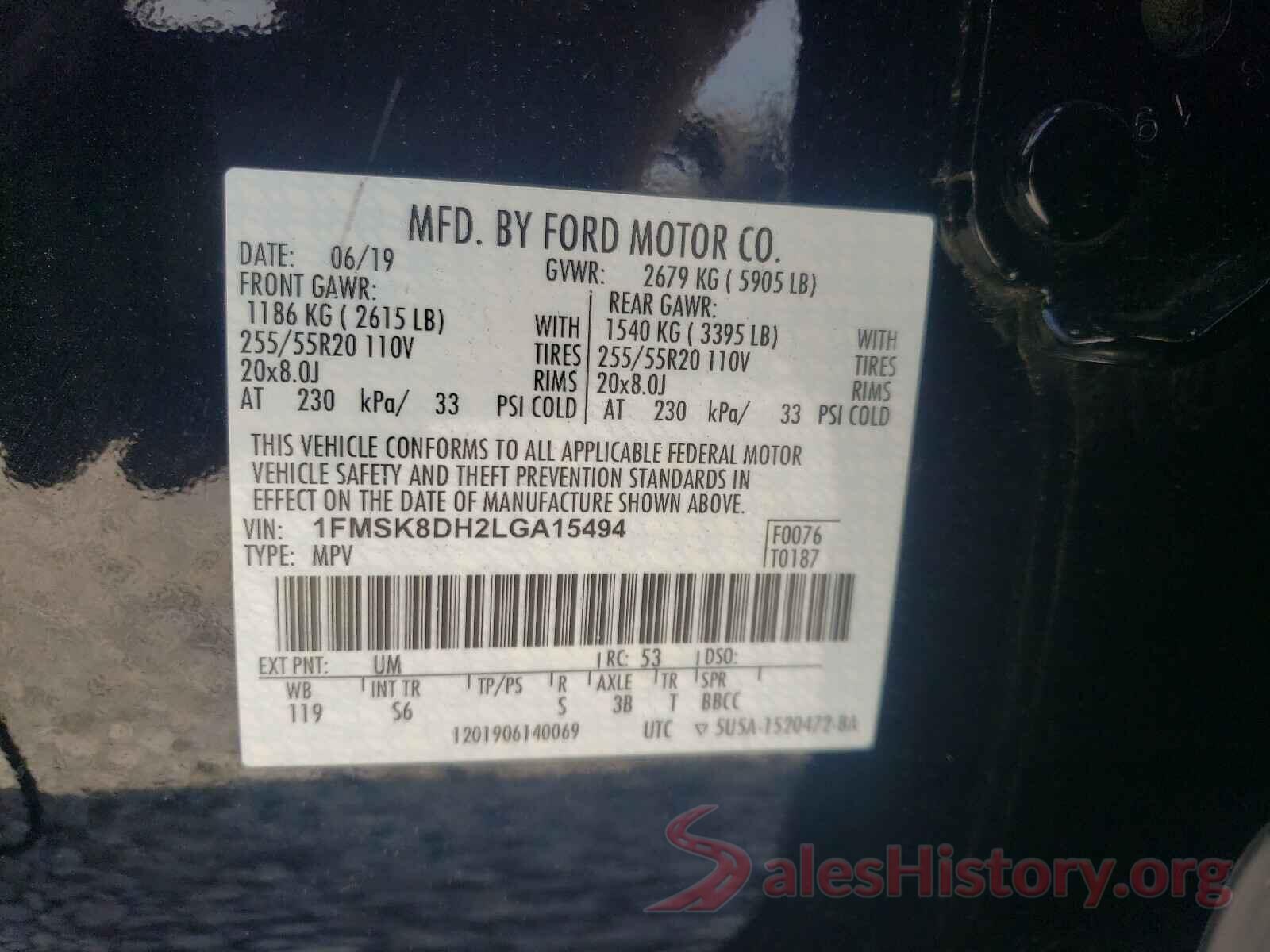 1FMSK8DH2LGA15494 2020 FORD EXPLORER