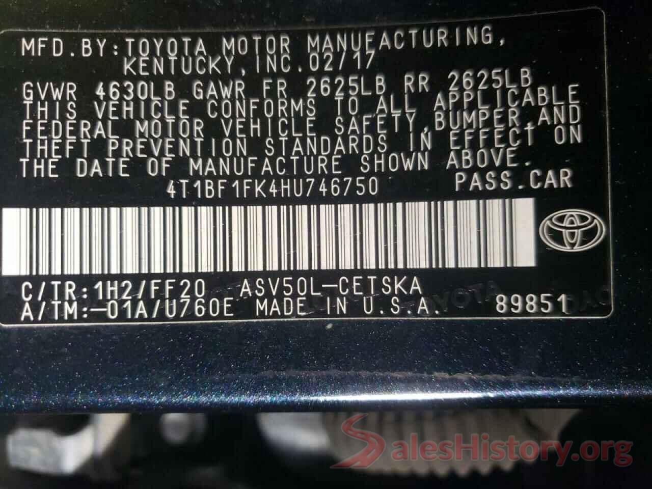 4T1BF1FK4HU746750 2017 TOYOTA CAMRY