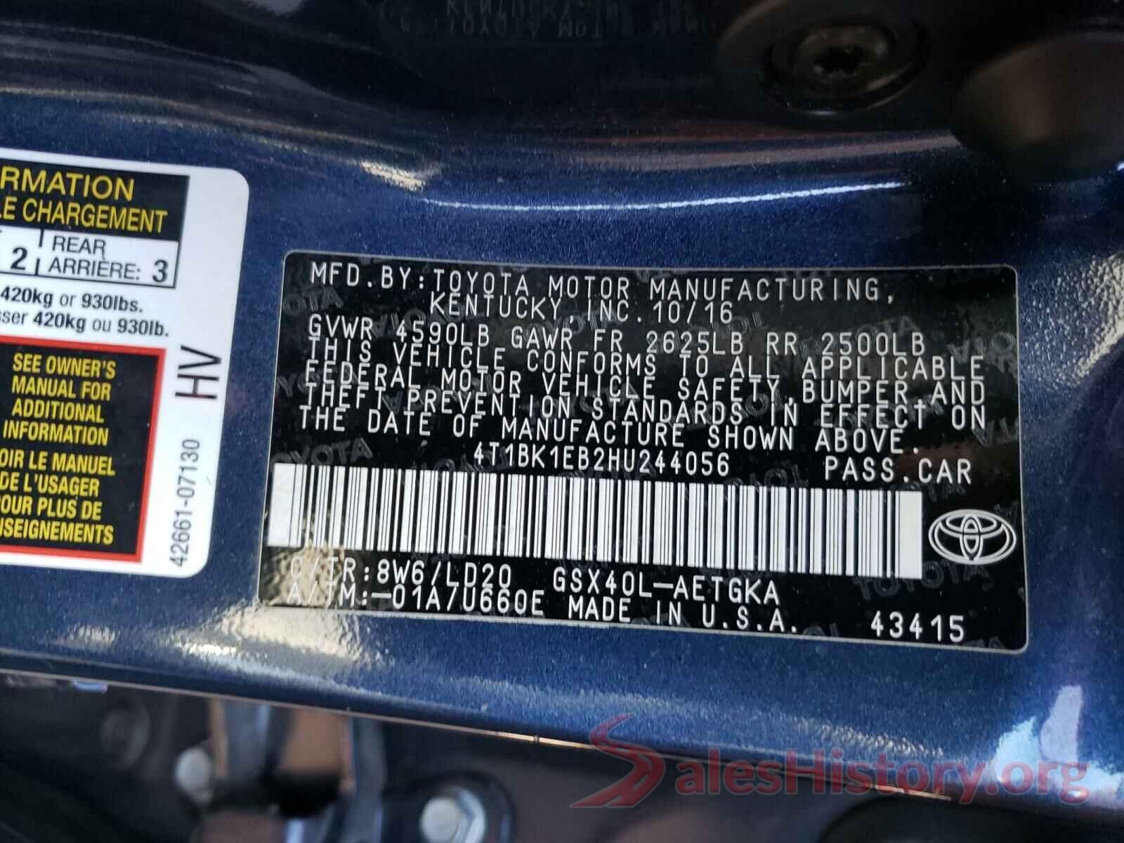 4T1BK1EB2HU244056 2017 TOYOTA AVALON