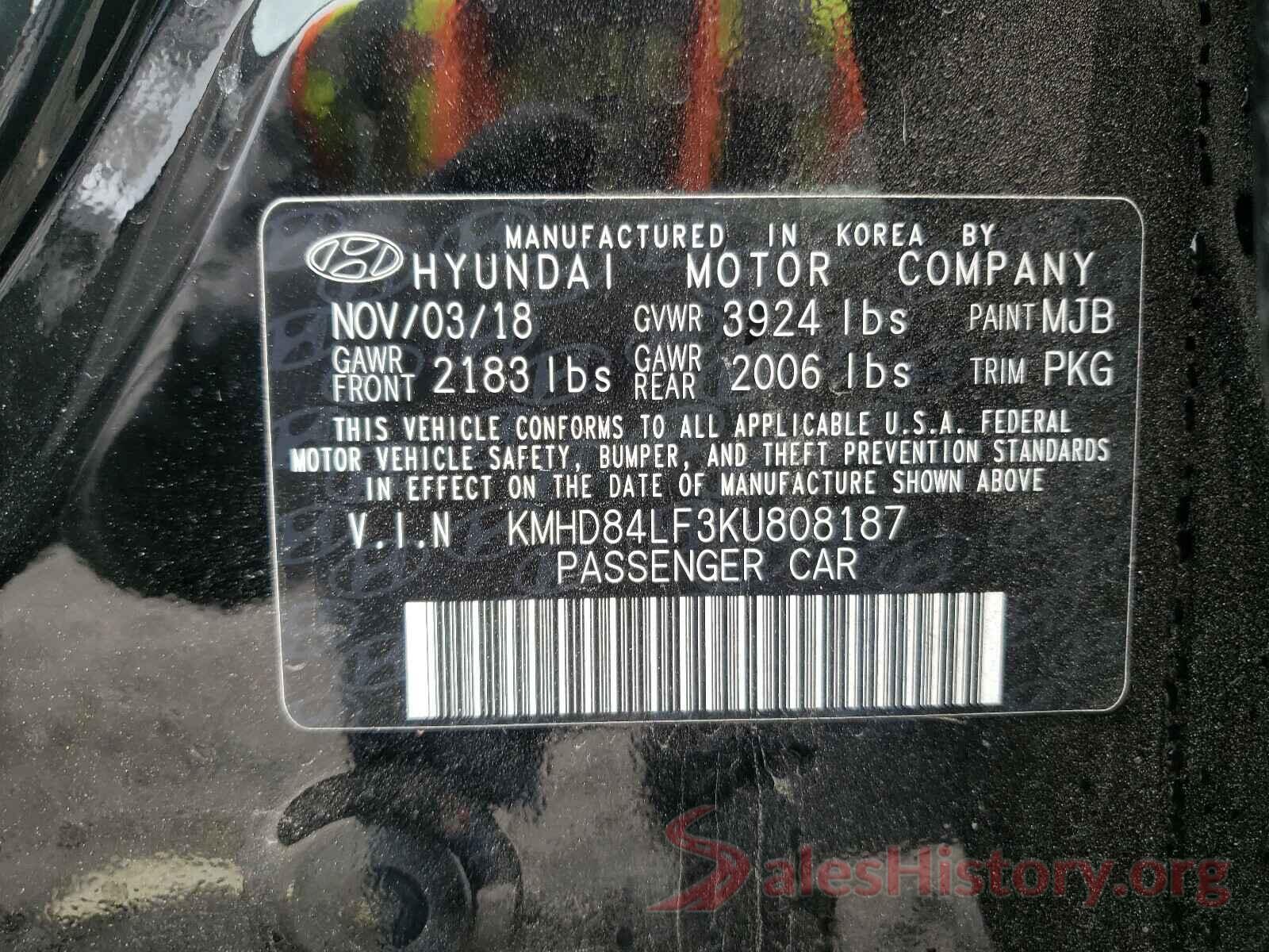 KMHD84LF3KU808187 2019 HYUNDAI ELANTRA