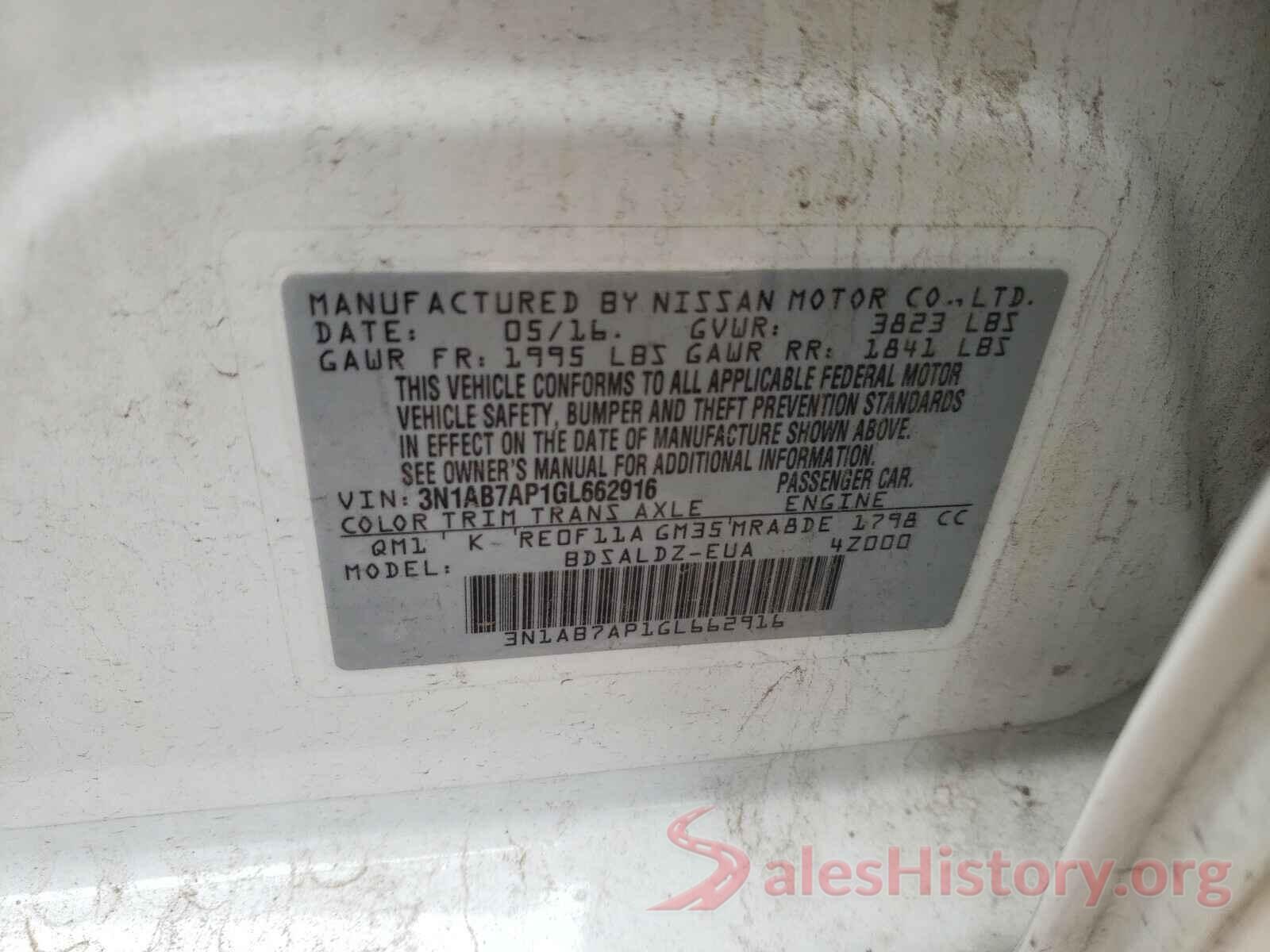 3N1AB7AP1GL662916 2016 NISSAN SENTRA