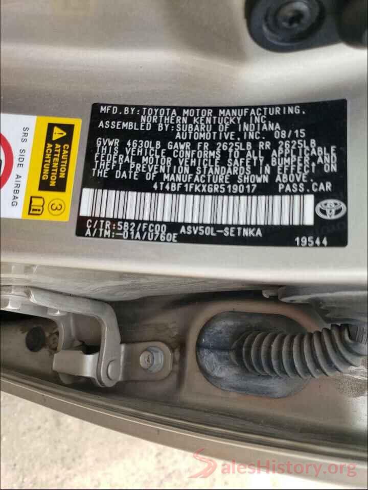 4T4BF1FKXGR519017 2016 TOYOTA CAMRY