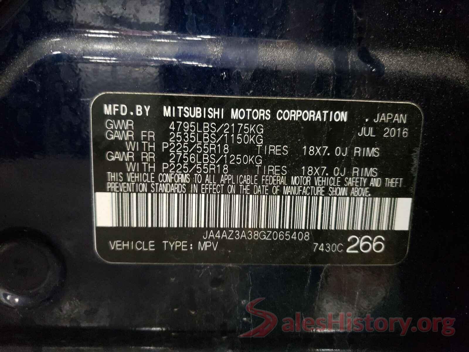 JA4AZ3A38GZ065408 2016 MITSUBISHI OUTLANDER