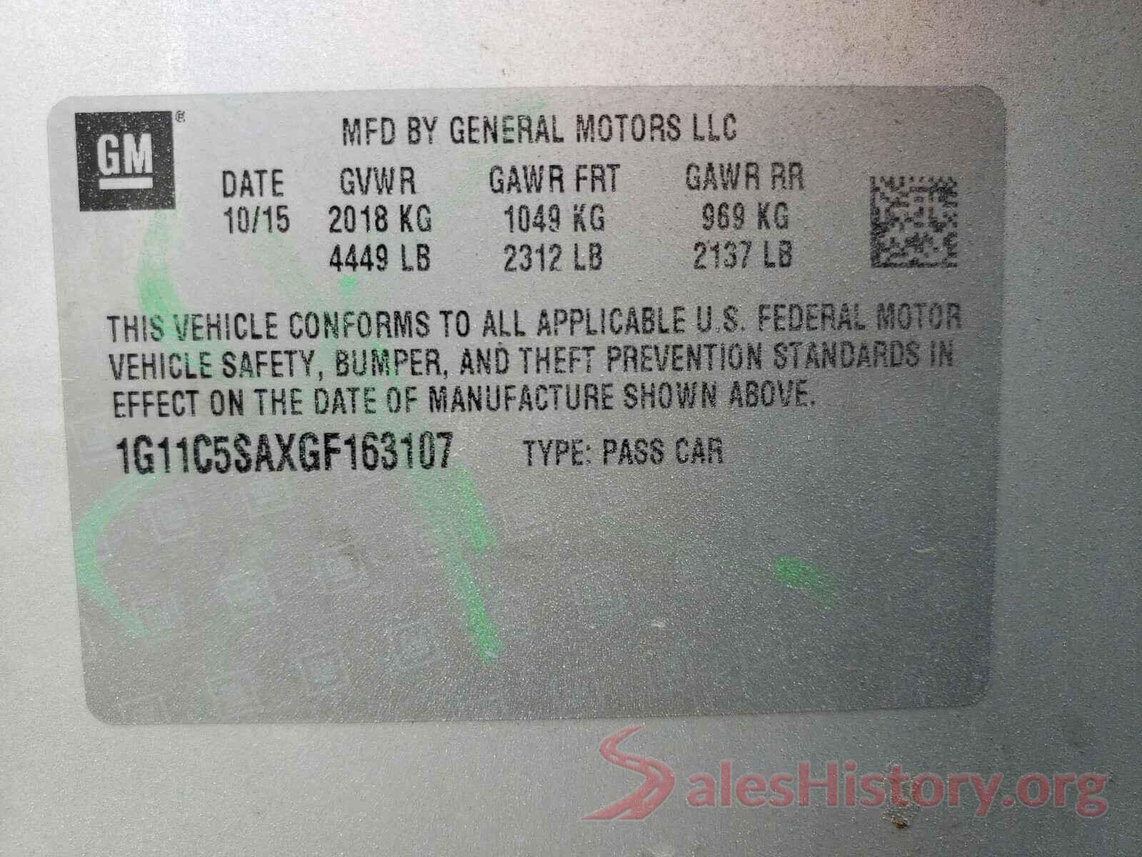 1G11C5SAXGF163107 2016 CHEVROLET MALIBU