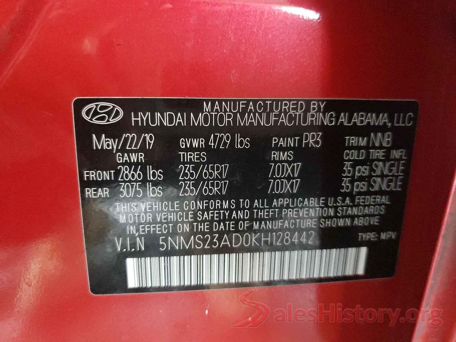 5NMS23AD0KH128442 2019 HYUNDAI SANTA FE