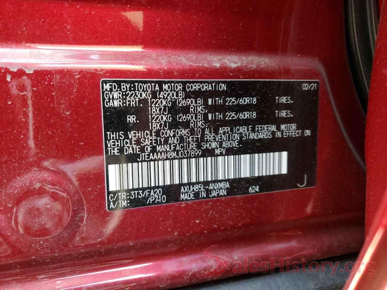 JTEAAAAH8MJ037899 2021 TOYOTA VENZA