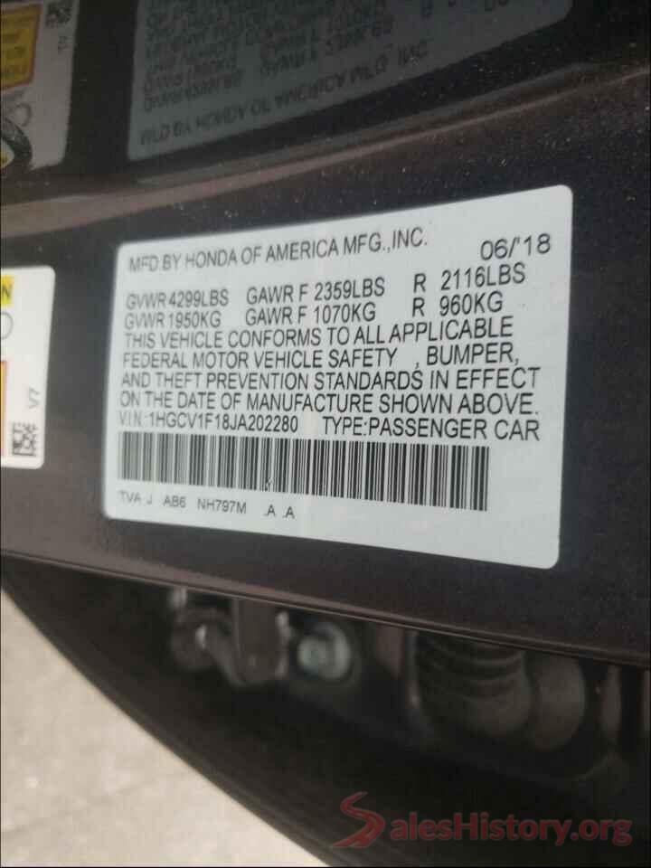 1HGCV1F18JA202280 2018 HONDA ACCORD