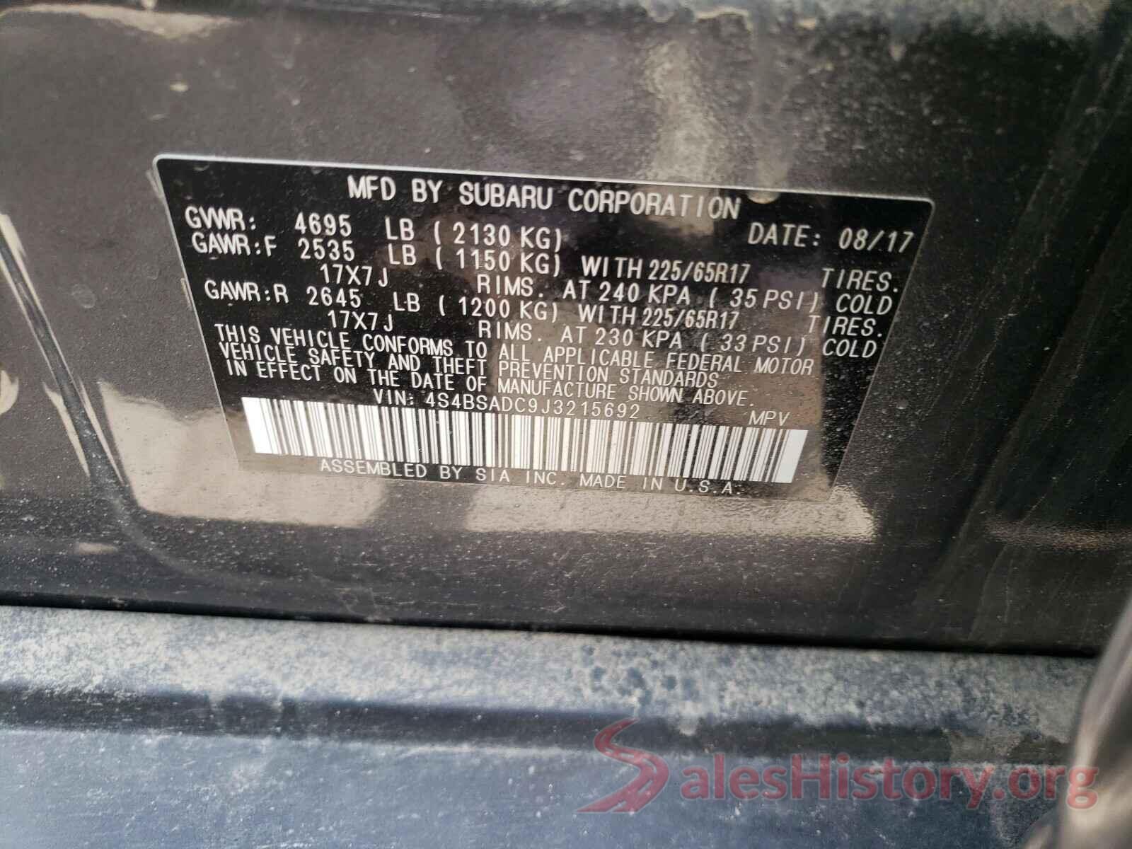 4S4BSADC9J3215692 2018 SUBARU OUTBACK