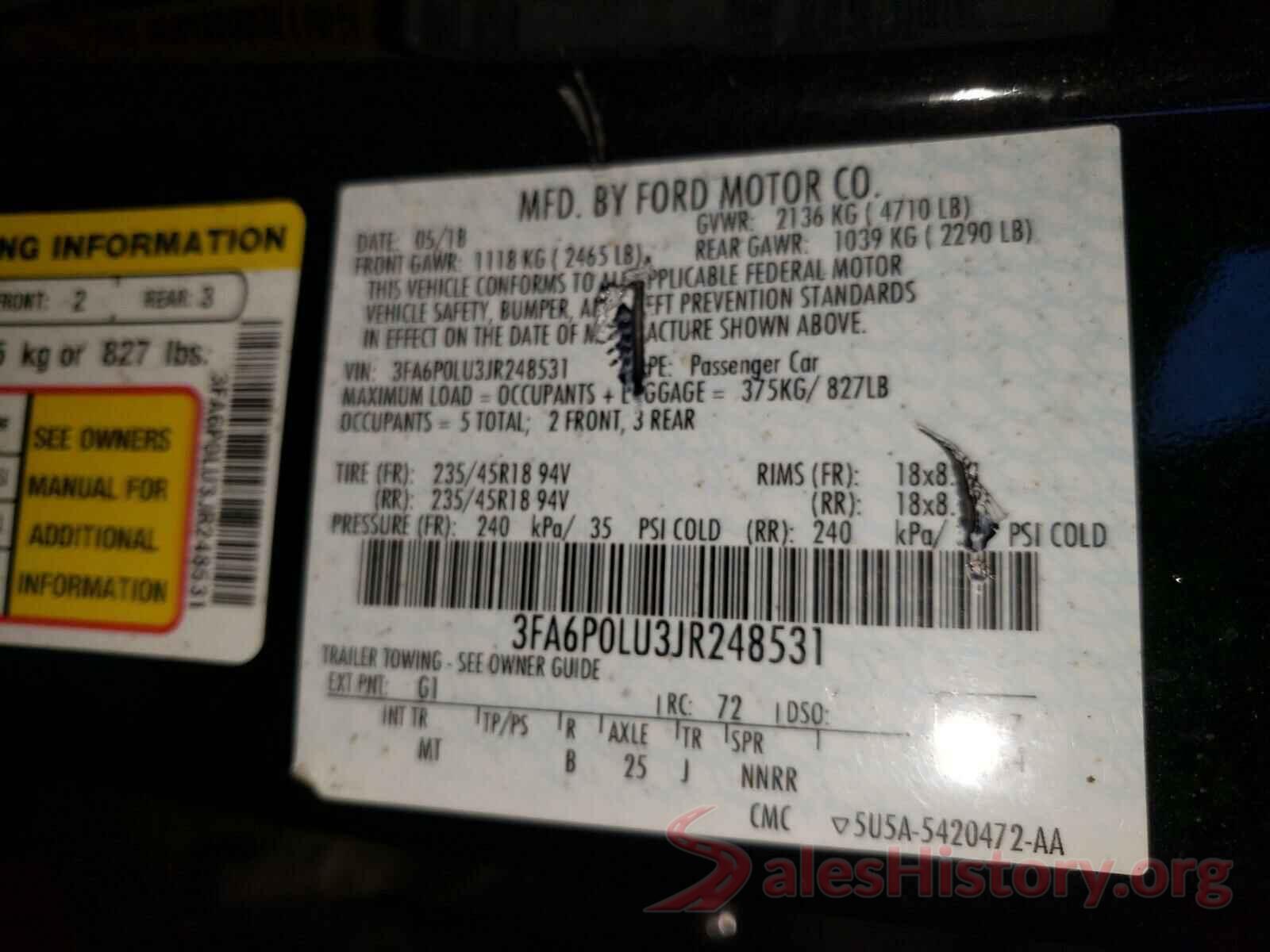 3FA6P0LU3JR248531 2018 FORD FUSION