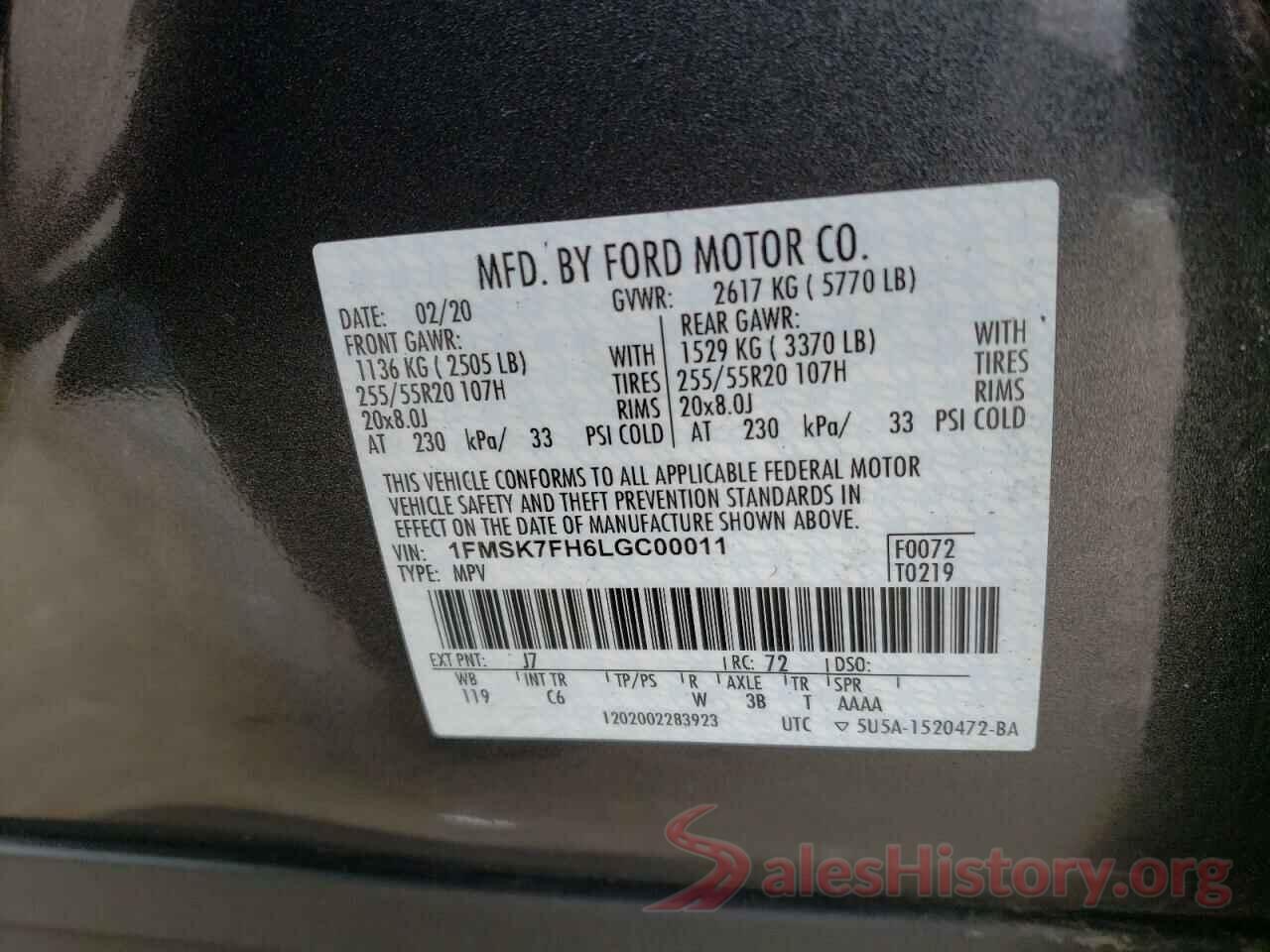 1FMSK7FH6LGC00011 2020 FORD EXPLORER