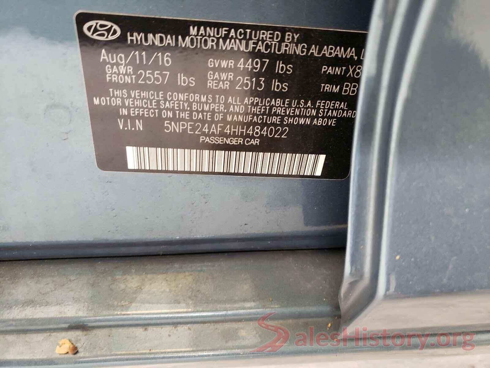 5NPE24AF4HH484022 2017 HYUNDAI SONATA